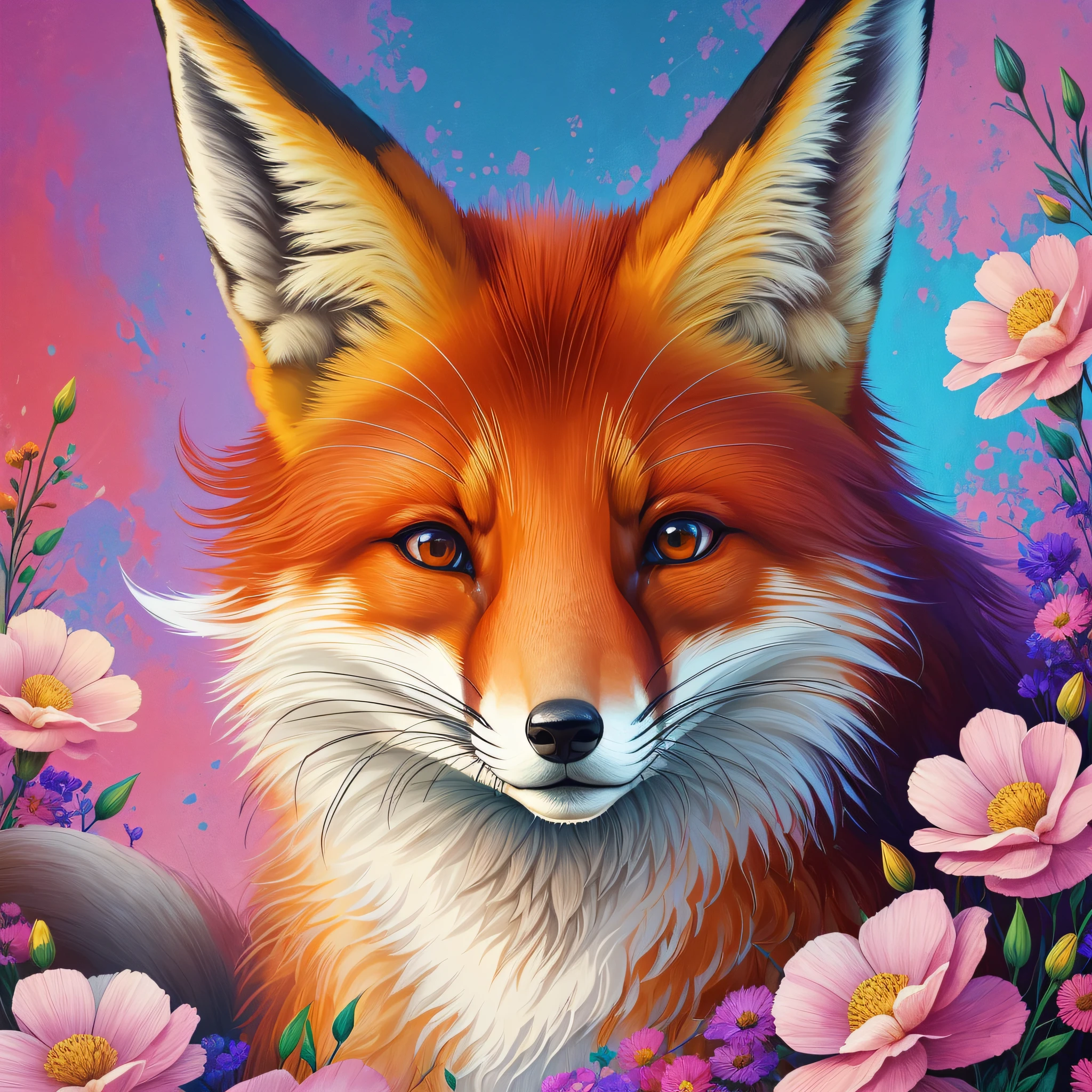 ((fox)), fox, abstract, painting, painted by famous artist, highly detailed, best quality, highest quality, colors, colorful, flowers, digital, digital art --auto --s2