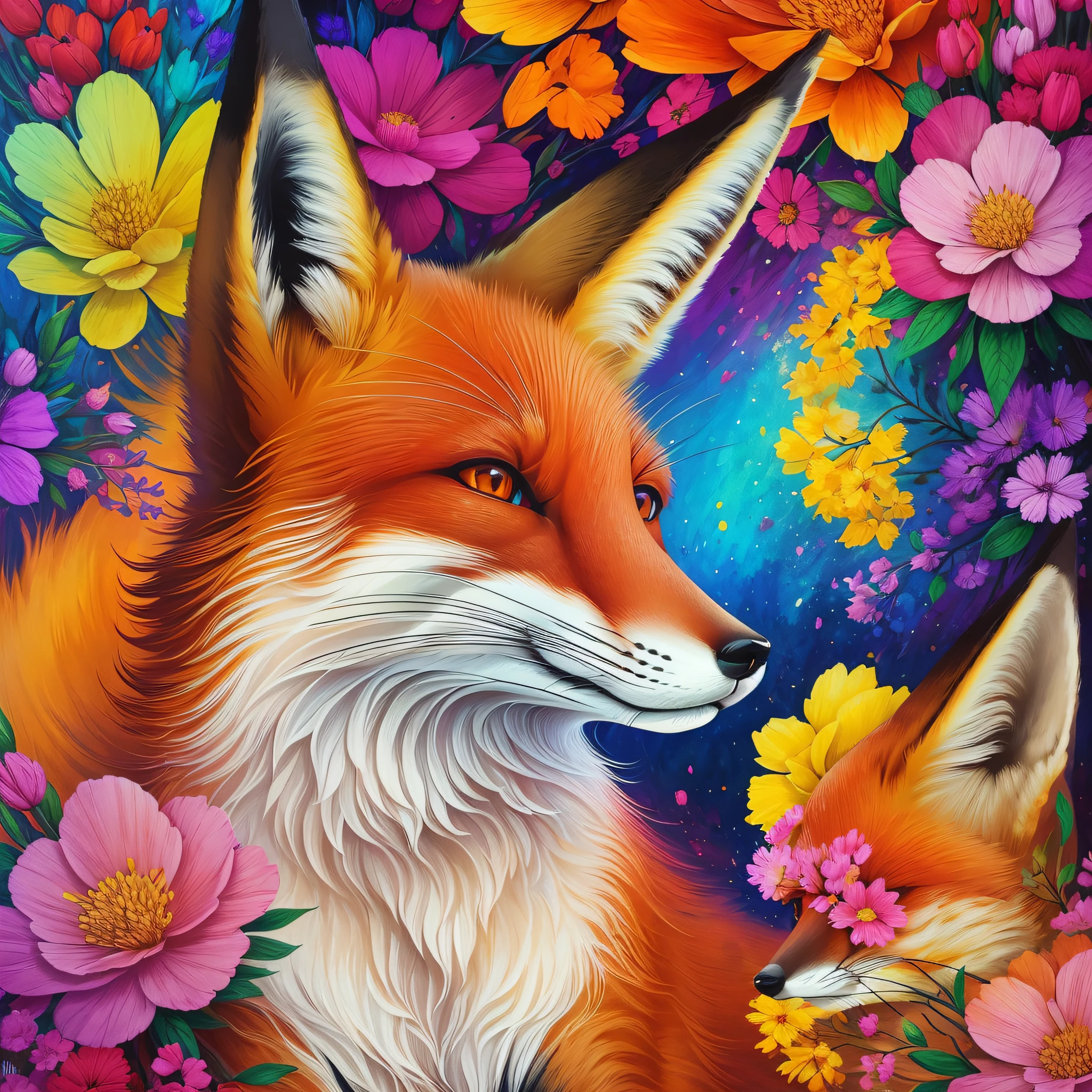 ((fox)), fox, abstract, painting, painted by famous artist, highly detailed, best quality, highest quality, colors, colorful, flowers, digital, digital art --auto --s2