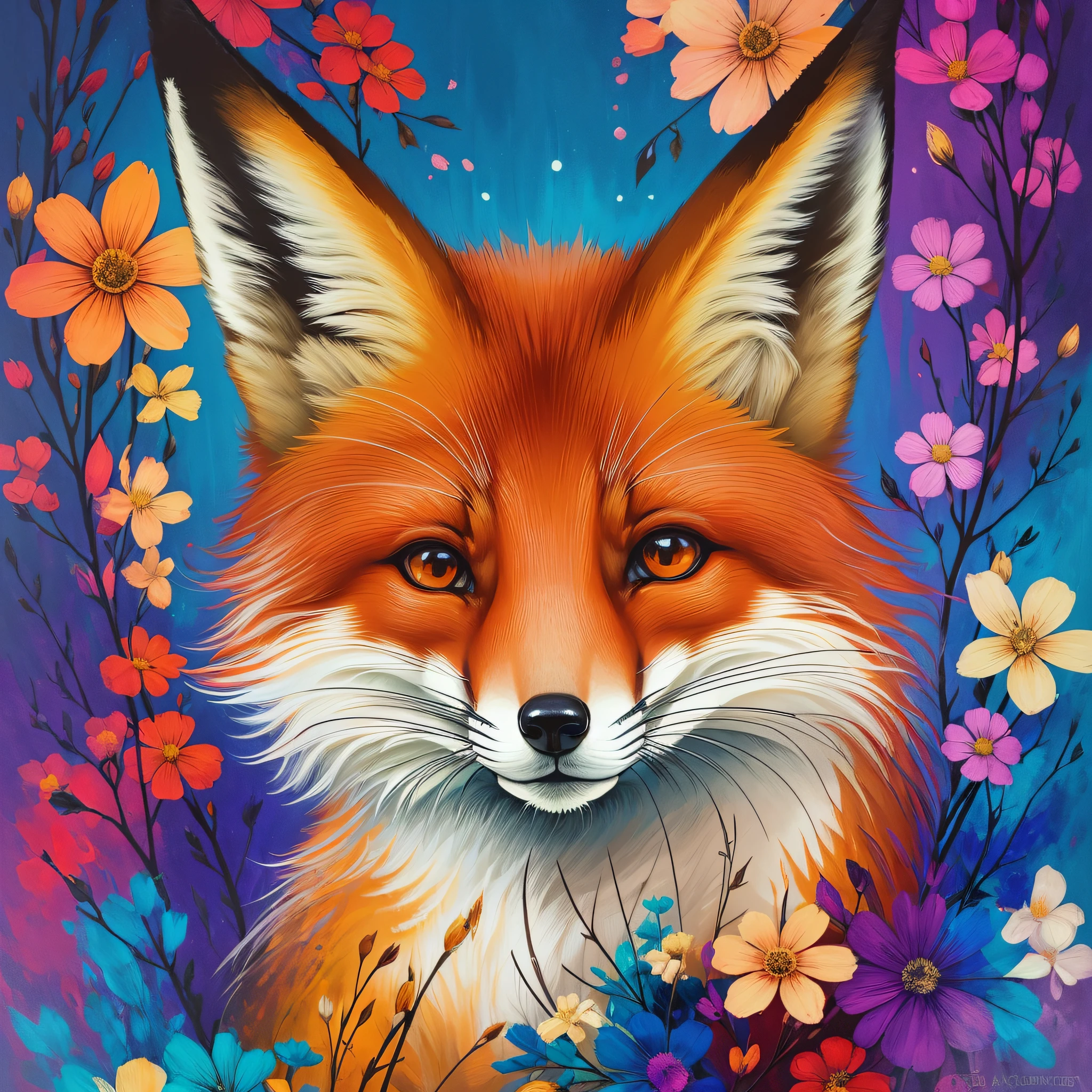 ((fox)), fox, abstract, painting, painted by famous artist, highly detailed, best quality, highest quality, colors, colorful, flowers, digital, digital art --auto --s2