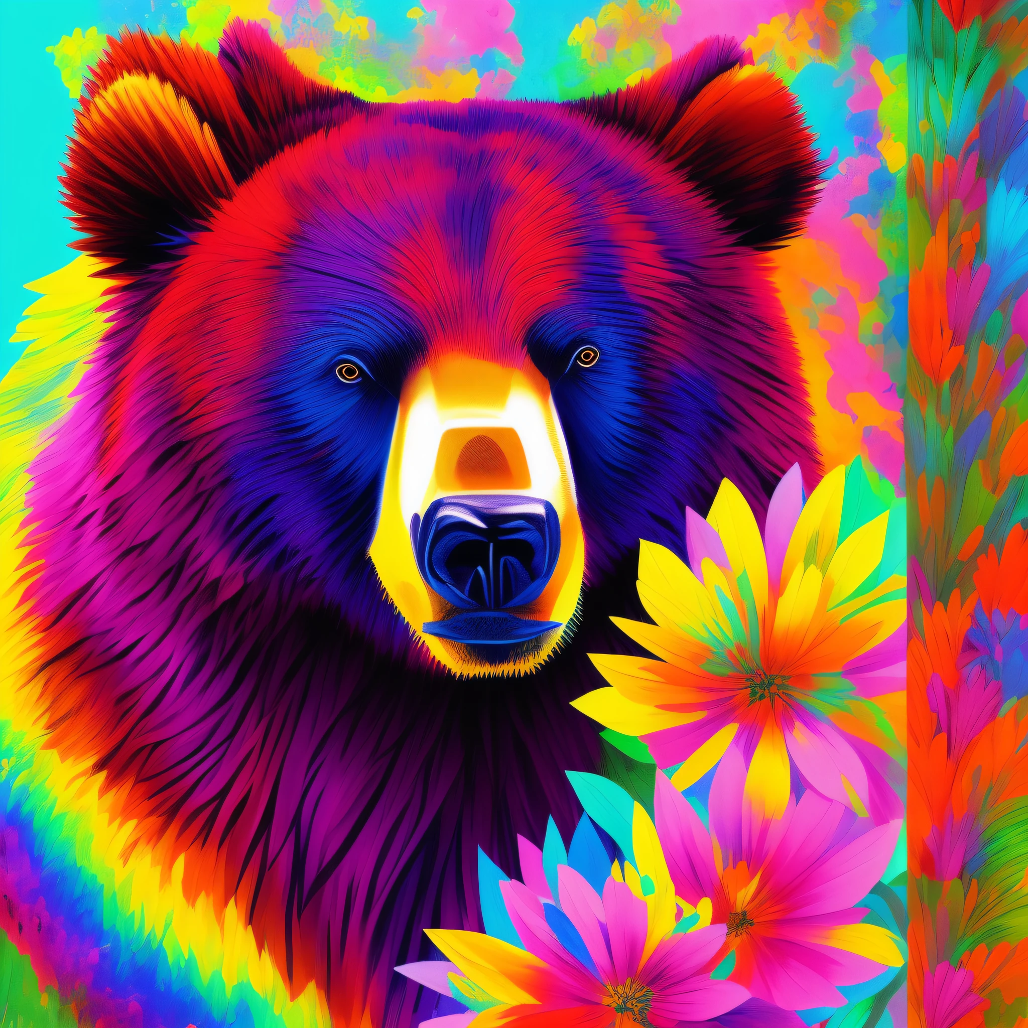 ((bear)), bear, abstract, painting, painted by famous artist, highly detailed, best quality, highest quality, colors, colorful, flowers, digital, digital art --auto --s2