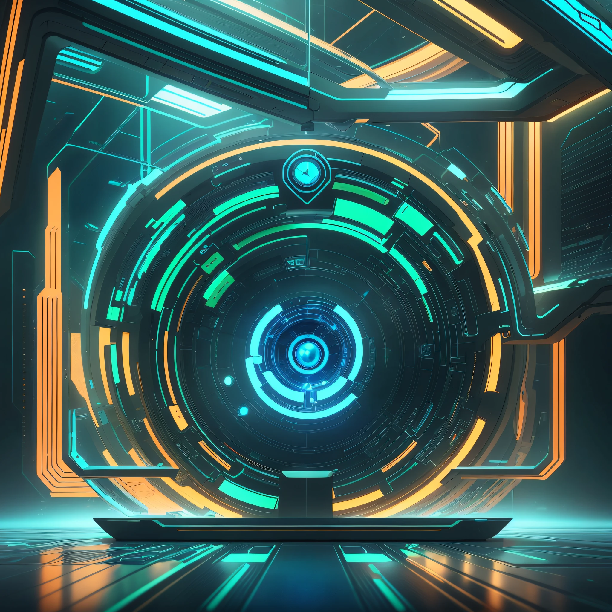 a close up of a futuristic sci - fio - fio with a circular light, futuristic art style, futuristic room background, futuristic background, futuristic. game cg, futuristic setting, futuristic digital painting, futuristic digital art, high quality digital concept art, futuristic environment, future science fiction. game cg, sci-fi digital painting, sci fi digital painting
