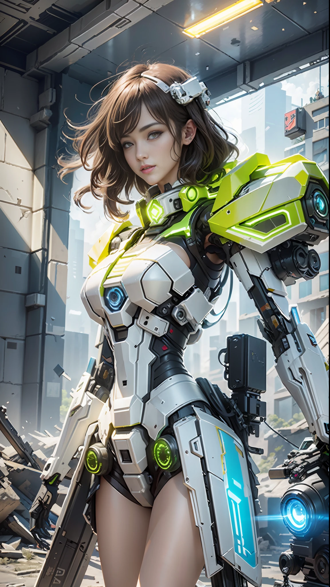 ((Best quality)), ((masterpiece)), (highly detailed:1.3), 3D,Shitu-mecha, beautiful cyberpunk women with her mecha in the ruins of city from a forgoten war, ancient technology,HDR (High Dynamic Range),Ray Tracing,NVIDIA RTX,Super-Resolution,Unreal 5,Subsurface scattering,PBR Texturing,Post-processing,Anisotropic Filtering,Depth-of-field,Maximum clarity and sharpness,Multi-layered textures,Albedo and Specular maps,Surface shading,Accurate simulation of light-material interaction,Perfect proportions,Octane Render,Two-tone lighting,Low ISO,White balance,Rule of thirds,Wide aperature,8K RAW,Efficient Sub-Pixel,sub-pixel convolution,luminescent particles,light scattering,Tyndall effect