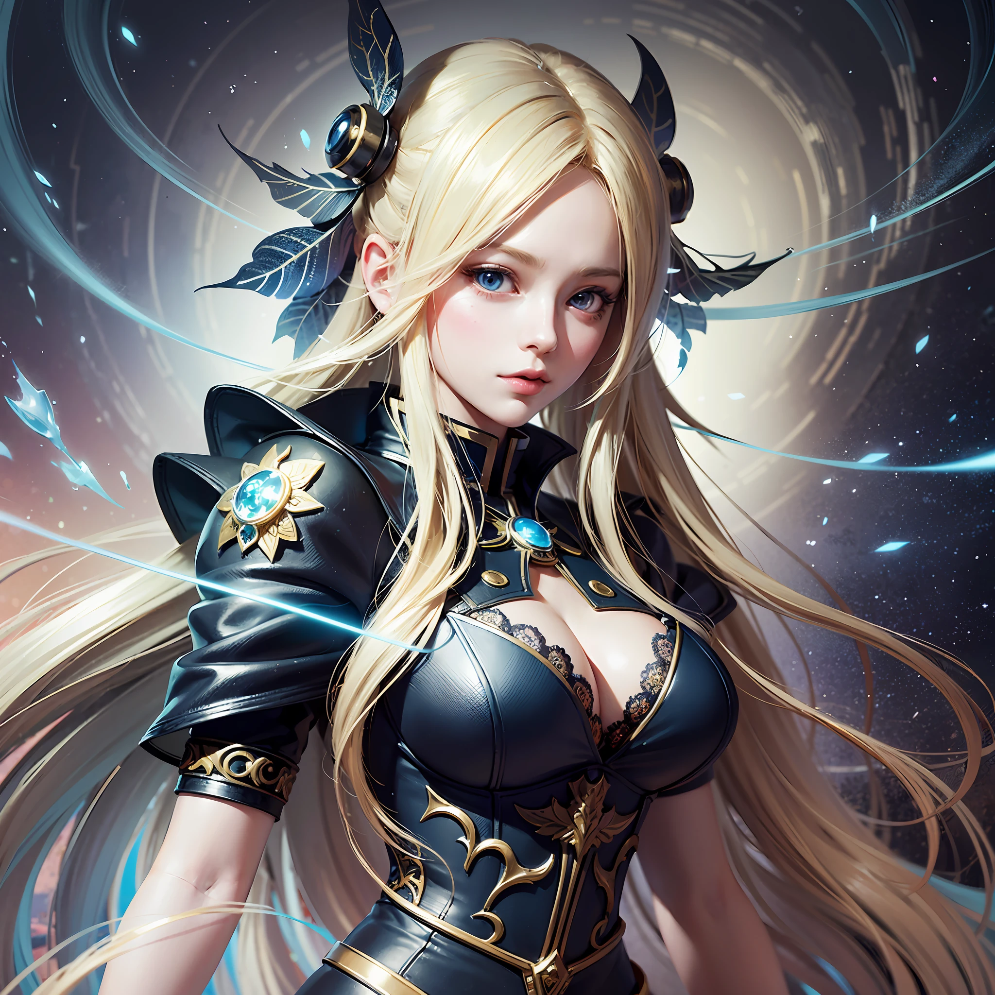 a close up of a AVRIL LAVIGNE with long blonde hair and blue eyes, detailed digital anime art, artgerm on artstation pixiv, digital anime illustration, artgerm. anime illustration, fantasy art style, alphonse mucha and rossdraws, artgerm. high detail, extremely detailed artgerm, anime fantasy illustration, digital anime art, beautiful anime art style, chromic aberration, action packed,light placement art, luminism, maximalism, intricate complex painting matrix, ultra high contrast, detailed busy painting matrix, wide angle lens, bioluminescence, bouncing lighting, intricate reflections, best shadows, best lighting, best postprocessing, artistic filters, ambient occlusion, romanticism