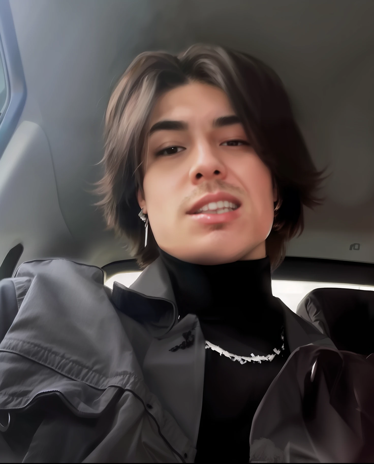 Masterpiece, highest quality, high resolution, solo, huge pectoral, in-car, open dress shirt, sitting, arms crossed, Both thighs are exaggerated, lascivious, bed, shaggy underwear, heavy breathing, sexual expression