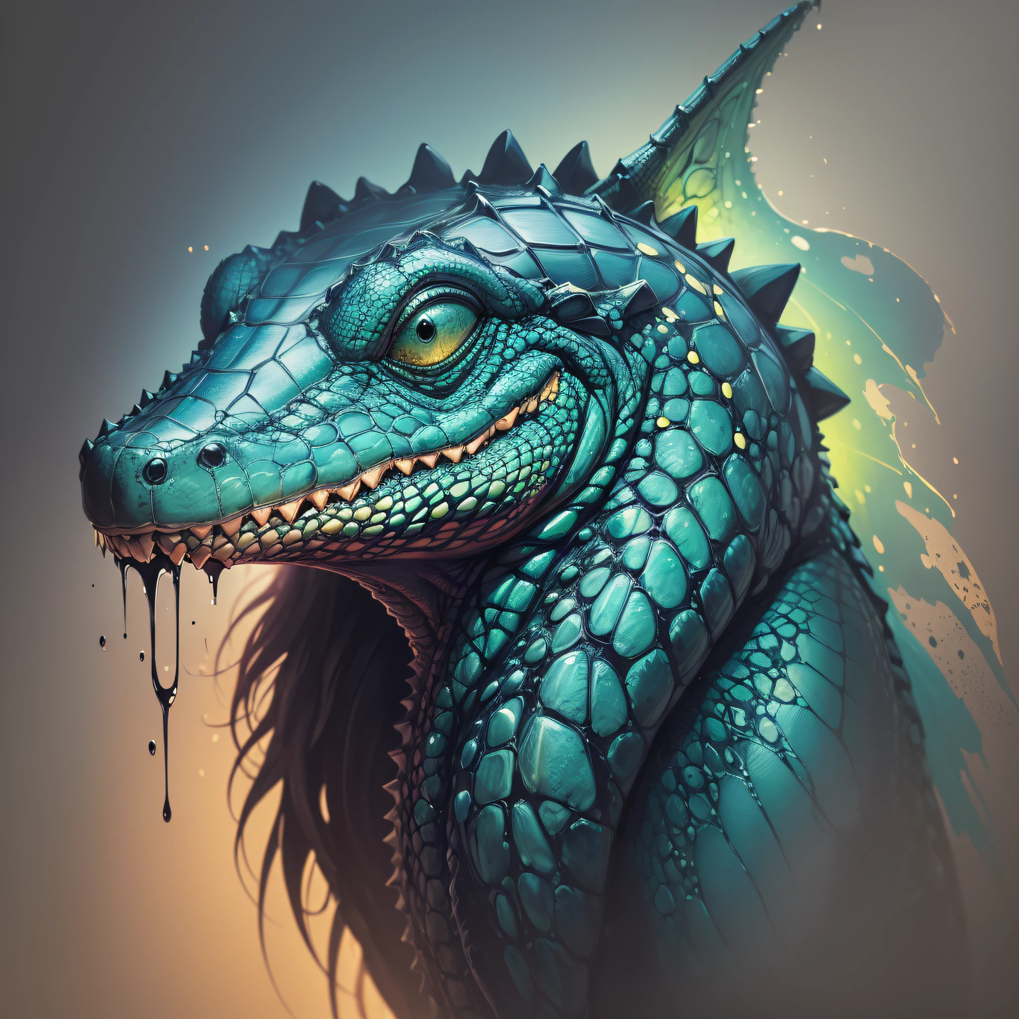 (samdoesarts:1.3), nvinkpunk, articules, horrifying techno-organic mutation (alligator), portrait, backlighting, abstract, painting, painted by famous artist, ethereal, liquid, abstract, masterpiece, highly detailed, best quality, highest quality, realistic lighting, hyperdetailed, hyperrealism, colors, colorful --auto --s2