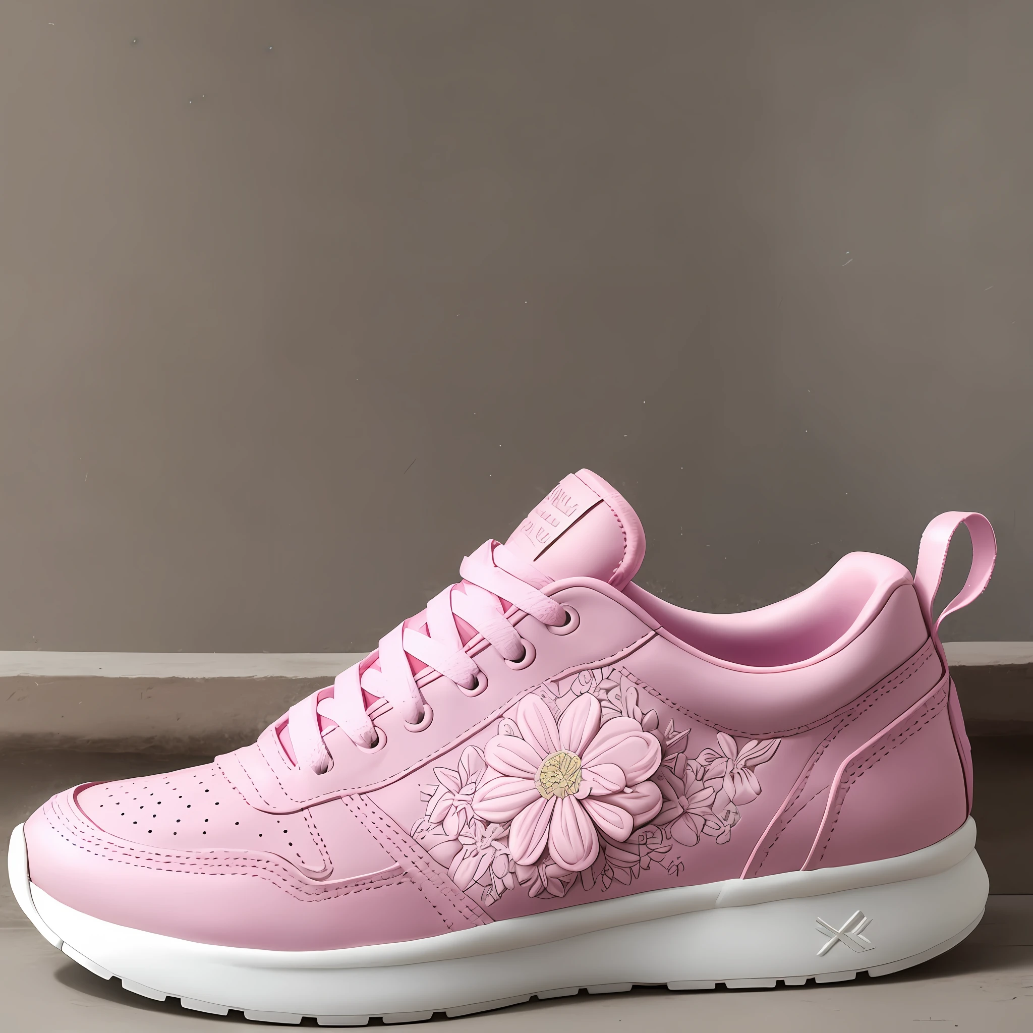 make a divine sneaker inspired by the Greek goddess aphodite, the sneaker has to look gentle and delicate, it has to be pink and white and have flowers. on a greek background --auto --s2