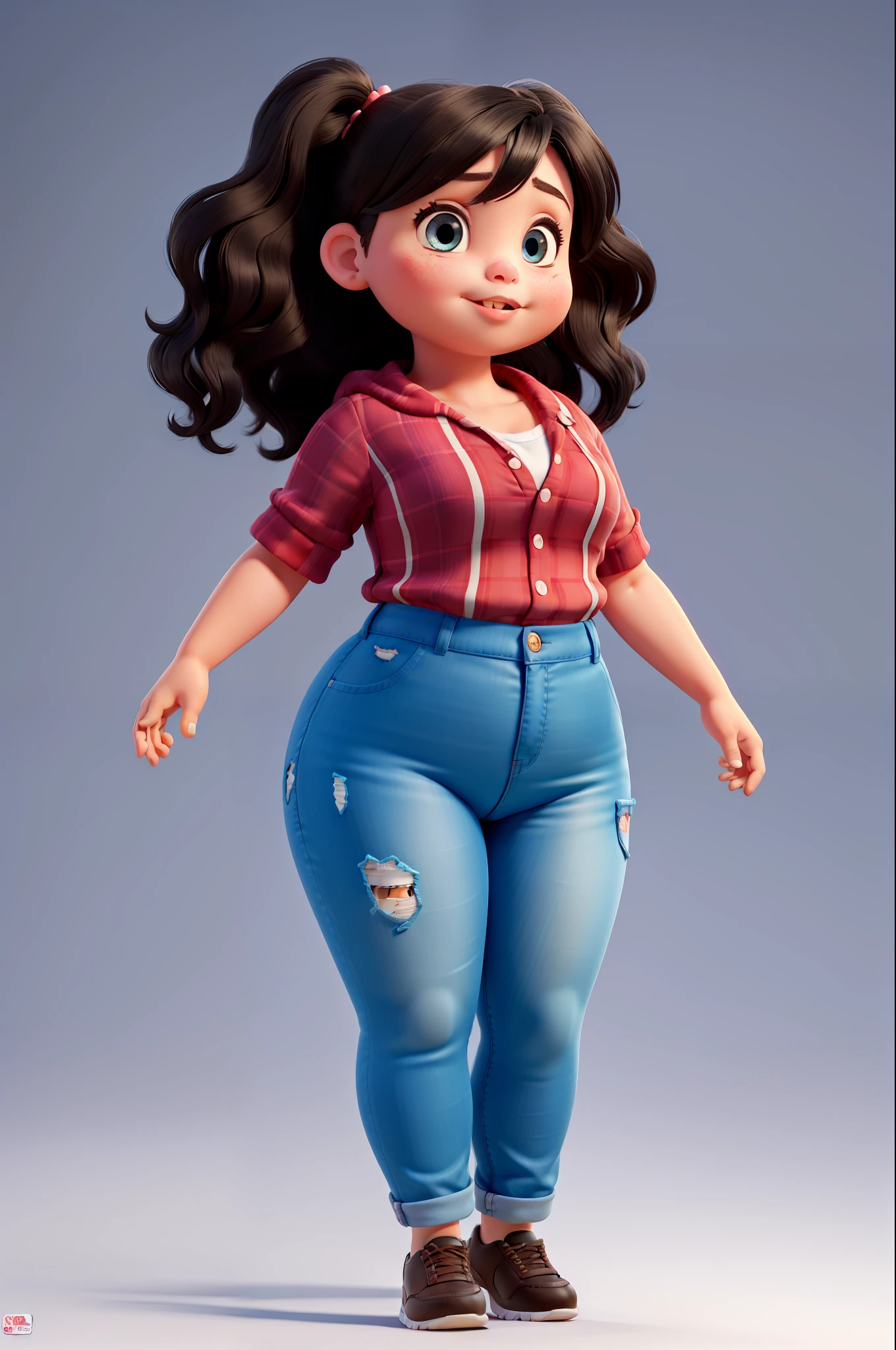 Sexy little chubby girl (masterpiece), best quality, high-resolution, colorful illustration, a beautiful and confident, curvy girl, (3/4 view), dynamic pose,(1 girl), shiny black hair, bright blue eyes, luscious lips, revealing
