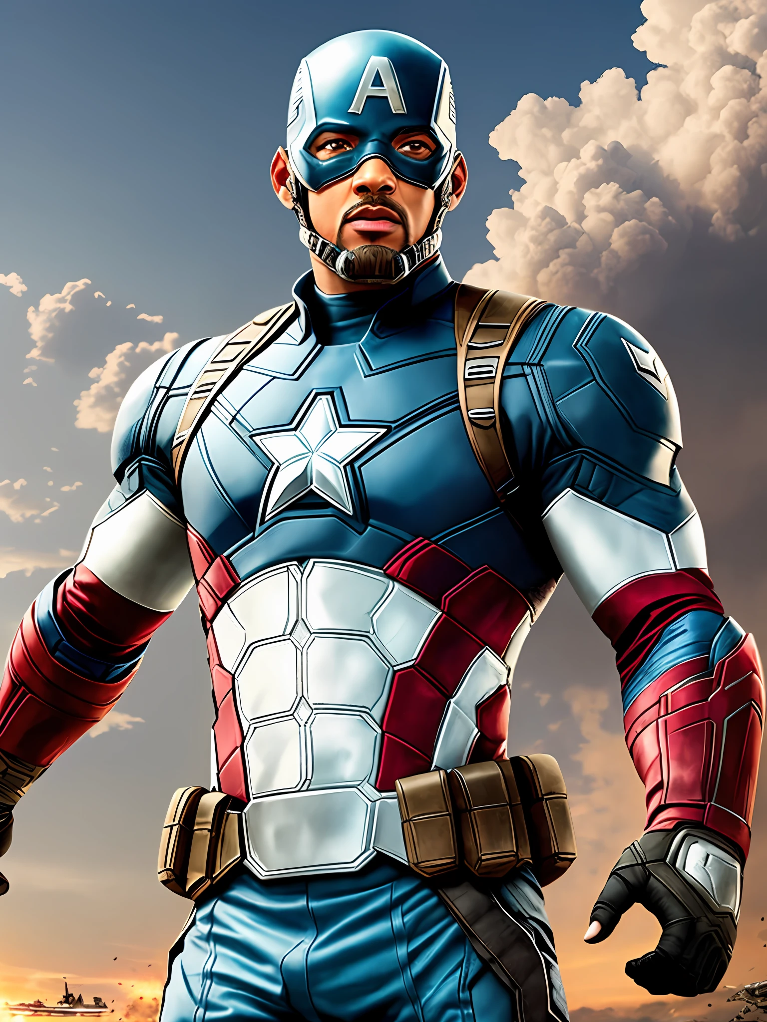 **will smith as superhero,captain america, captain america armor, super realistic, 8k, movi, civil war - Image #1 < --auto --s2