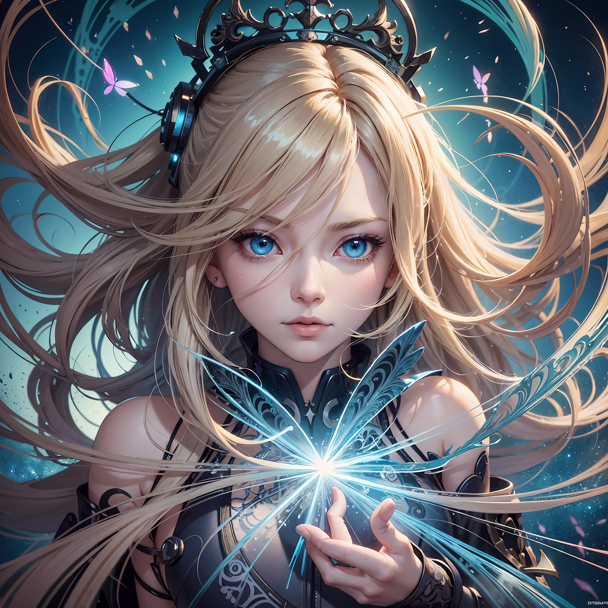 a close up of a AVRIL LAVIGNE with long blonde hair and blue eyes, detailed digital anime art, artgerm on artstation pixiv, digital anime illustration, artgerm. anime illustration, fantasy art style, alphonse mucha and rossdraws, artgerm. high detail, extremely detailed artgerm, anime fantasy illustration, digital anime art, beautiful anime art style, chromic aberration, action packed,light placement art, luminism, maximalism, intricate complex painting matrix, ultra high contrast, detailed busy painting matrix, wide angle lens, bioluminescence, bouncing lighting, intricate reflections, best shadows, best lighting, best postprocessing, artistic filters, ambient occlusion, romanticism