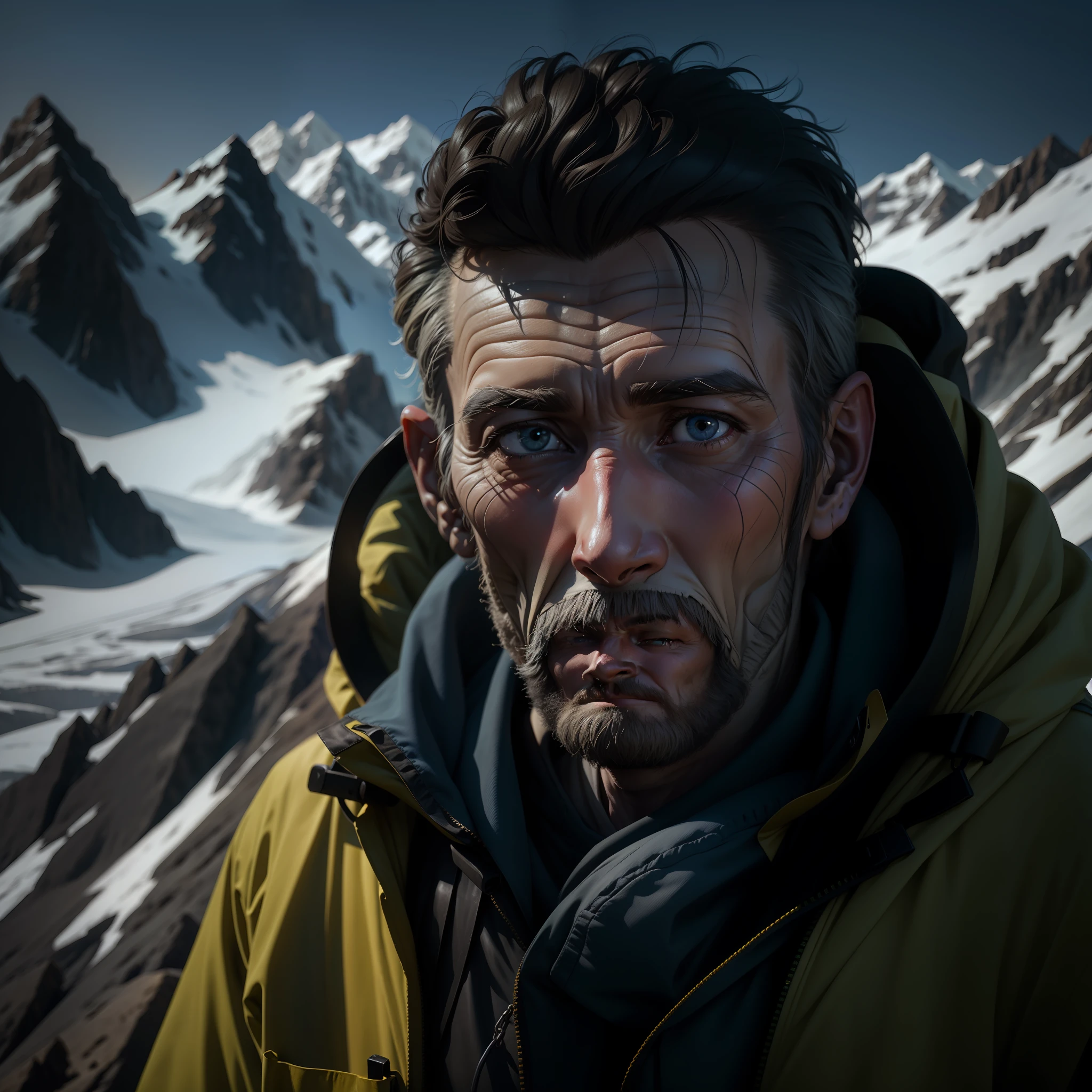 first human on earth, climber looking at the camera, sir edmund hillary, mountains in the background --auto --s2