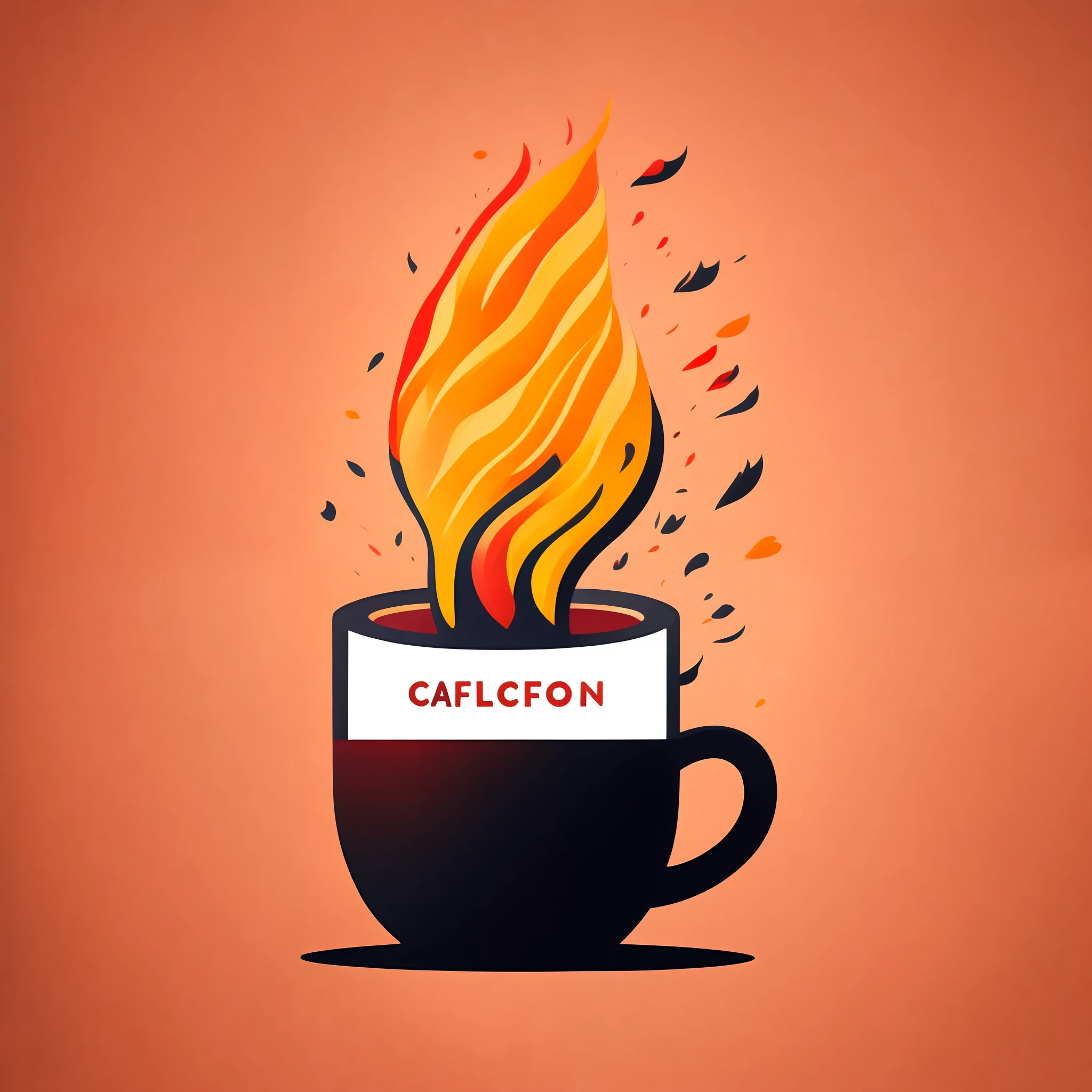 create a podcast logo, unique, minimalist, modern with the name of cafecomtretas, put a microphone a cup of coffee and an erupting volcano with the style of Paul Rand, attractive, charming, use strong colors isolated in the background