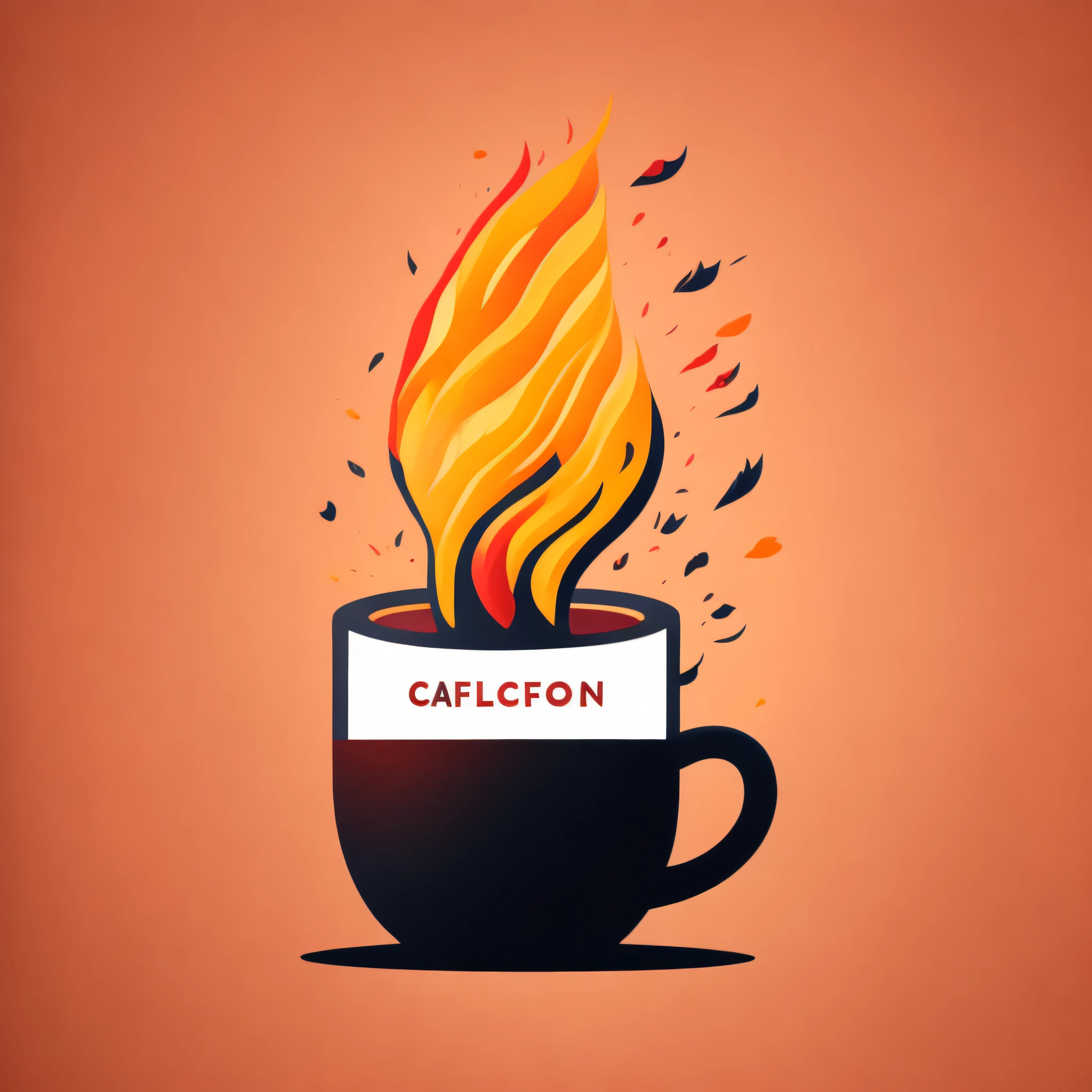 create a podcast logo, unique, minimalist, modern with the name of cafecomtretas, put a microphone a cup of coffee and an erupting volcano with the style of Paul Rand, attractive, charming, use strong colors isolated in the background