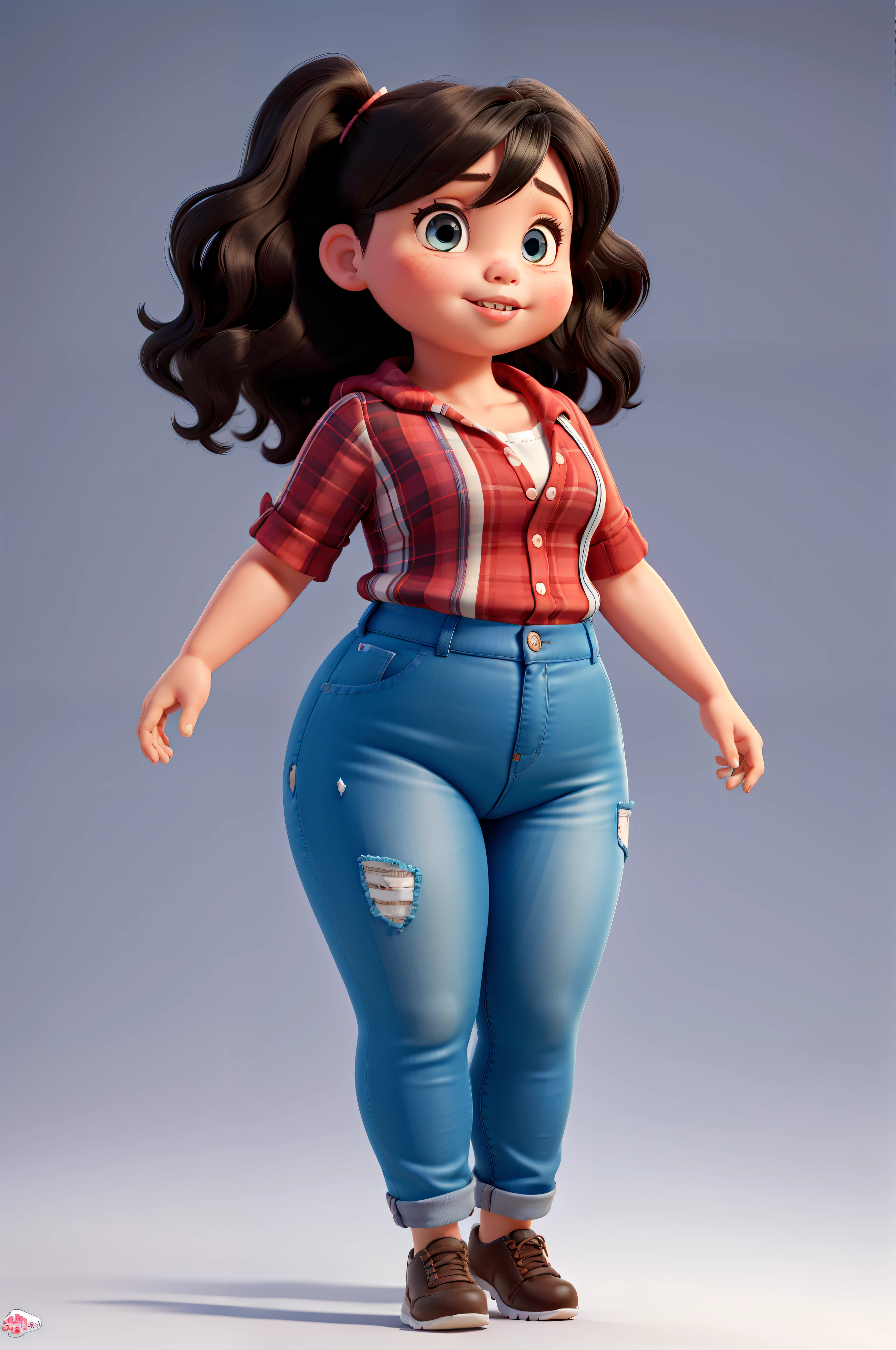 Sexy little chubby girl (masterpiece), best quality, high-resolution, colorful illustration, a beautiful and confident, curvy girl, (3/4 view), dynamic pose,(1 girl), shiny black hair, bright blue eyes, luscious lips, revealing
