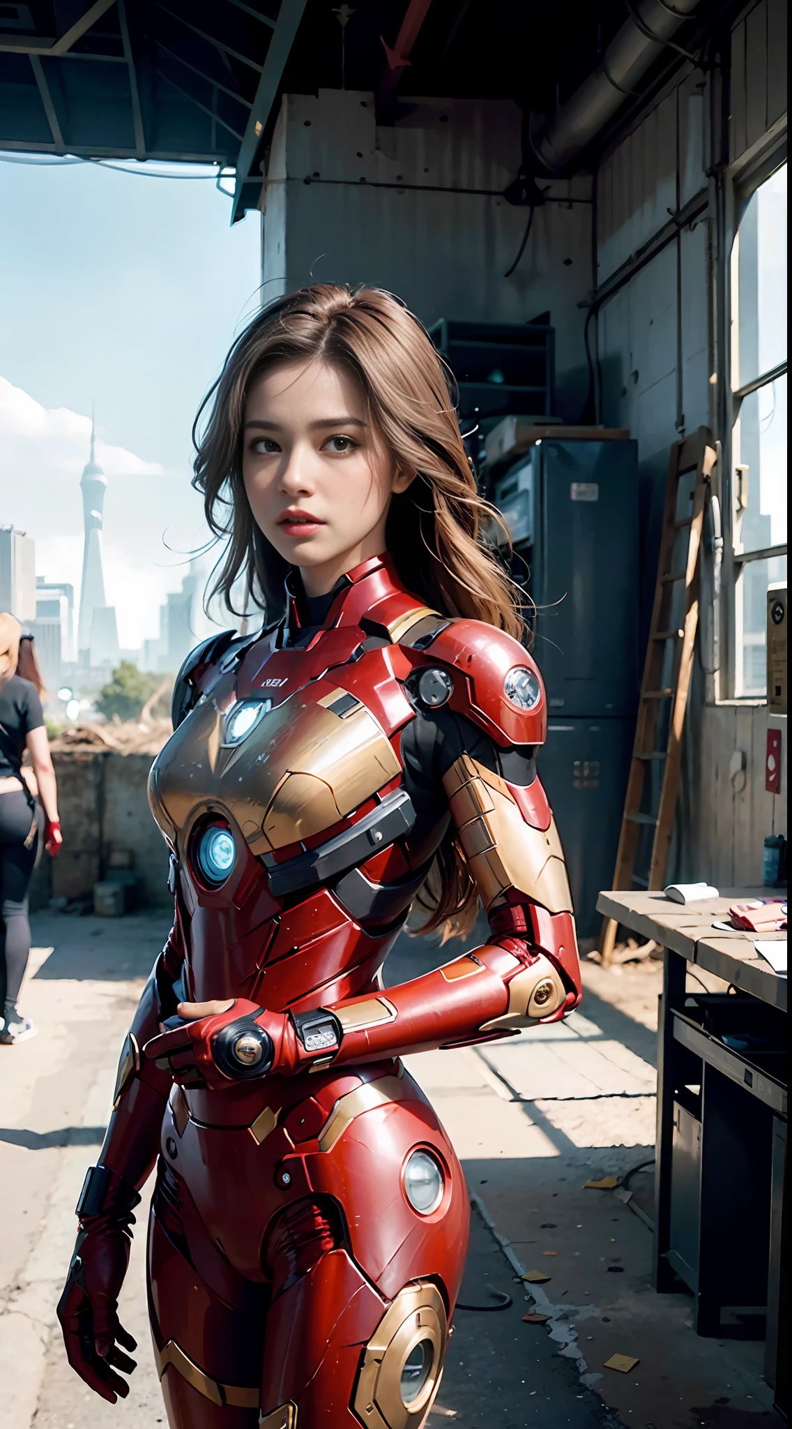 (1girl:1.3), solo,__body-parts__, official art, unity 8k wallpaper, ultra detailed, beautiful and aesthetic, beautiful, masterpiece, best quality, RAW, masterpiece, super fine photo,, best quality, super high Resolution, photorealistic, sunlight, full body portrait, stunningly beautiful,, dynamic pose, delicate face, vibrant eyes, (side view), she is wearing a futuristic Iron Man mech, red and gold, Highly detailed abandoned warehouse background, detailed face, detailed complex busy background, messy, gorgeous, milky, high detailed skin, realistic skin details, visible pores, sharp focus, volumetric fog, 8k uhd, dslr camera, High quality, film grain, fair skin, photorealism, lomography, sprawling metropolis in a futuristic dystopia, view from below, translucent