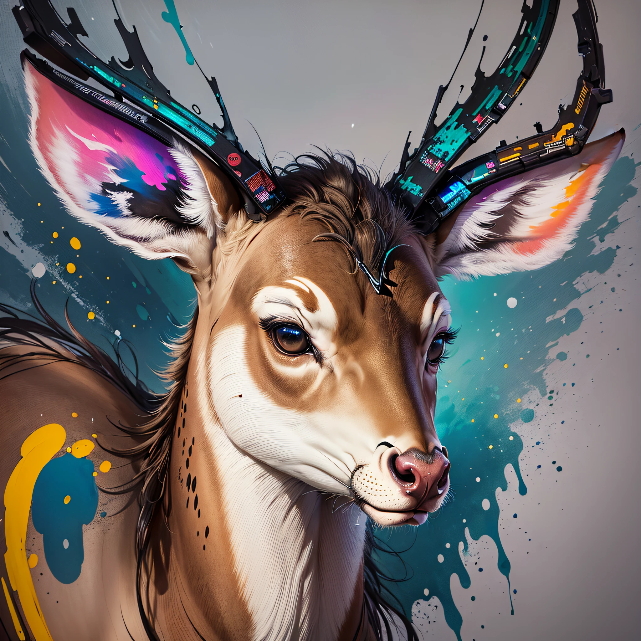 (samdoesarts:1.3), nvinkpunk, articules, techno-organic mutation (deer), portrait, backlighting, abstract, painting, painted by famous artist, ethereal, liquid, abstract, masterpiece, highly detailed, best quality, highest quality, realistic lighting, hyperdetailed, hyperrealism, colors, colorful --auto --s2