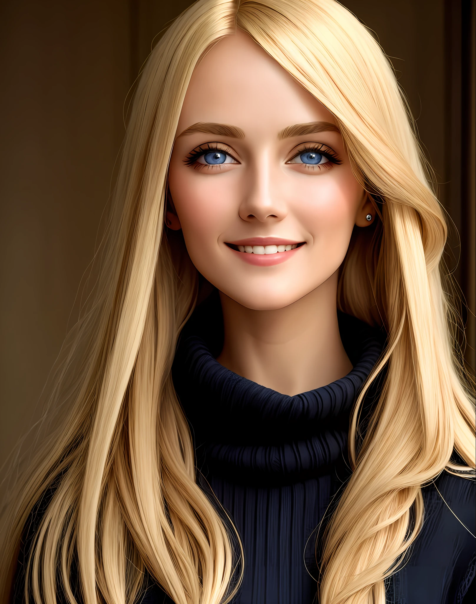 Masterpiece, absurdres,HDR ,highly detailed eyes and face,smiling, beautiful nod_woman, a woman with long blonde hair and a black sweater ,perfect nod_body,perfect nod_face,