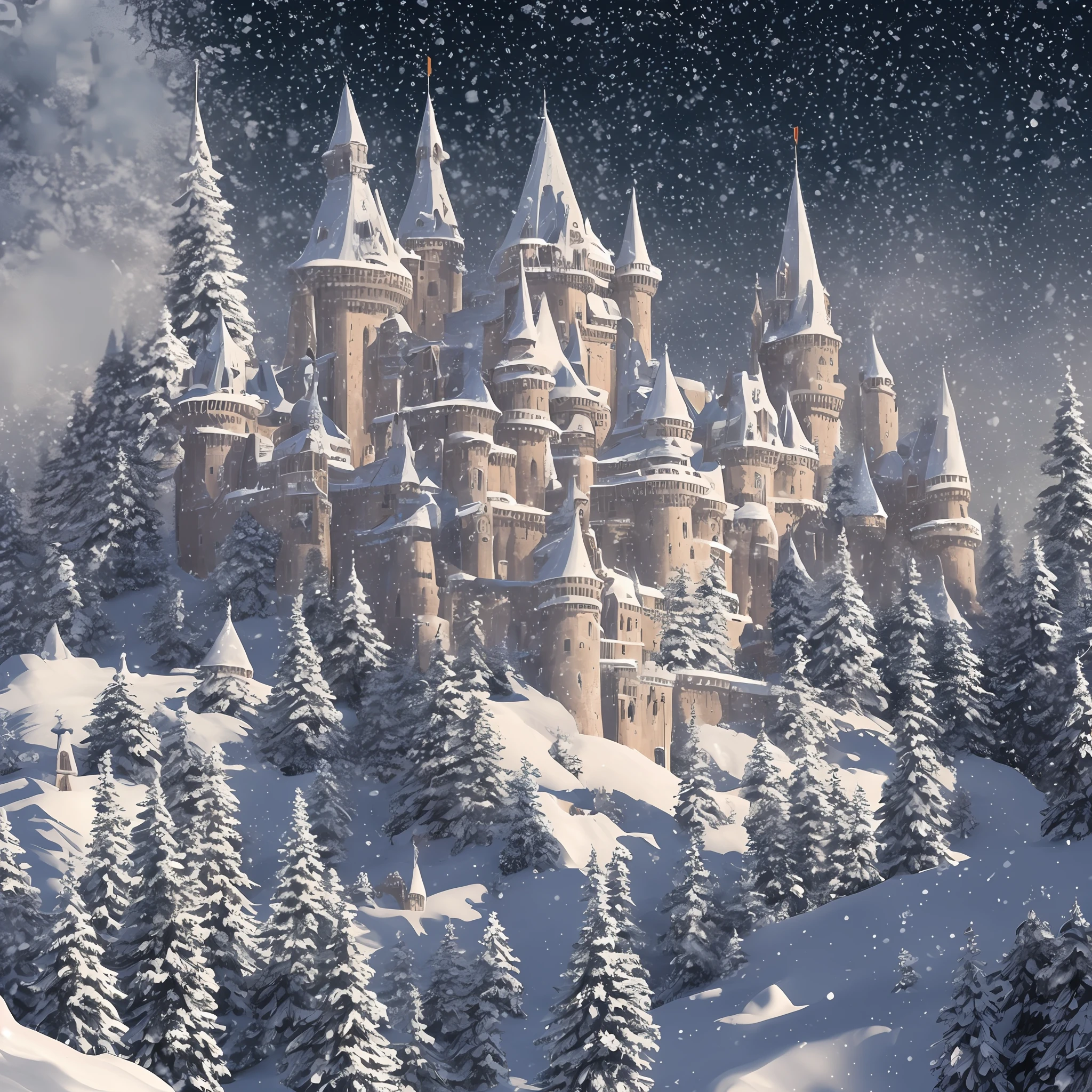 Very detailed image of a castle full of snow. --auto --s2