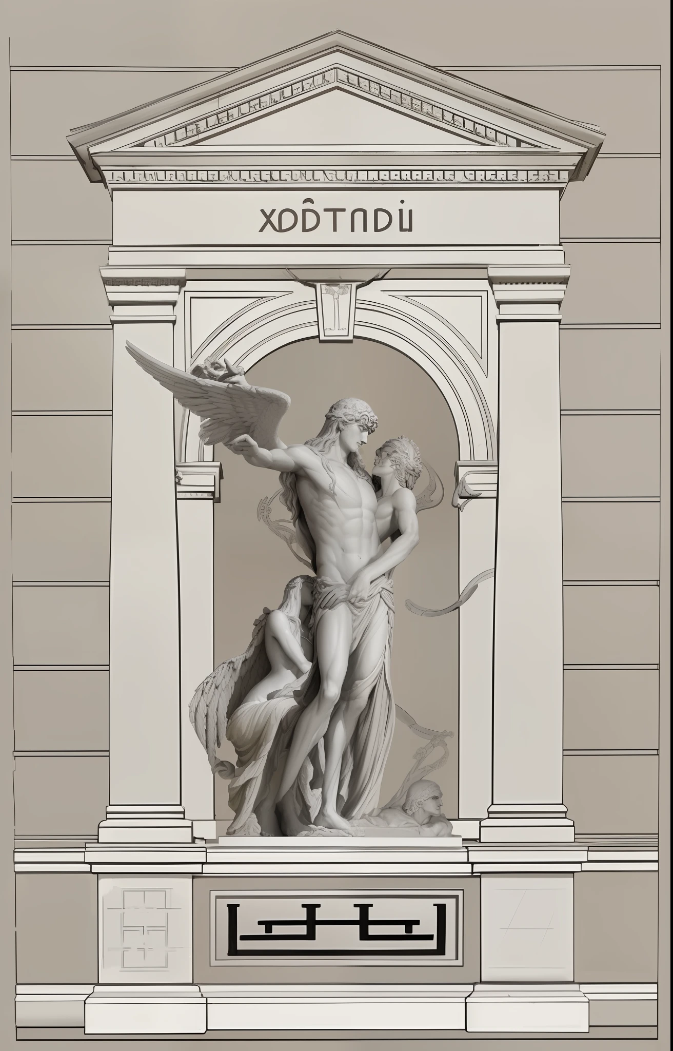 there is a drawing of a statue of a man and woman, the greek goddess aphrotite, greek myth digital painting, inspired by Constantine Andreou, baroque vaporwave statue, greek dark myth, adeptus astartes, artstaton, inspired by Theophanes the Greek, illustration in the golden ratio, greek statue, agharta