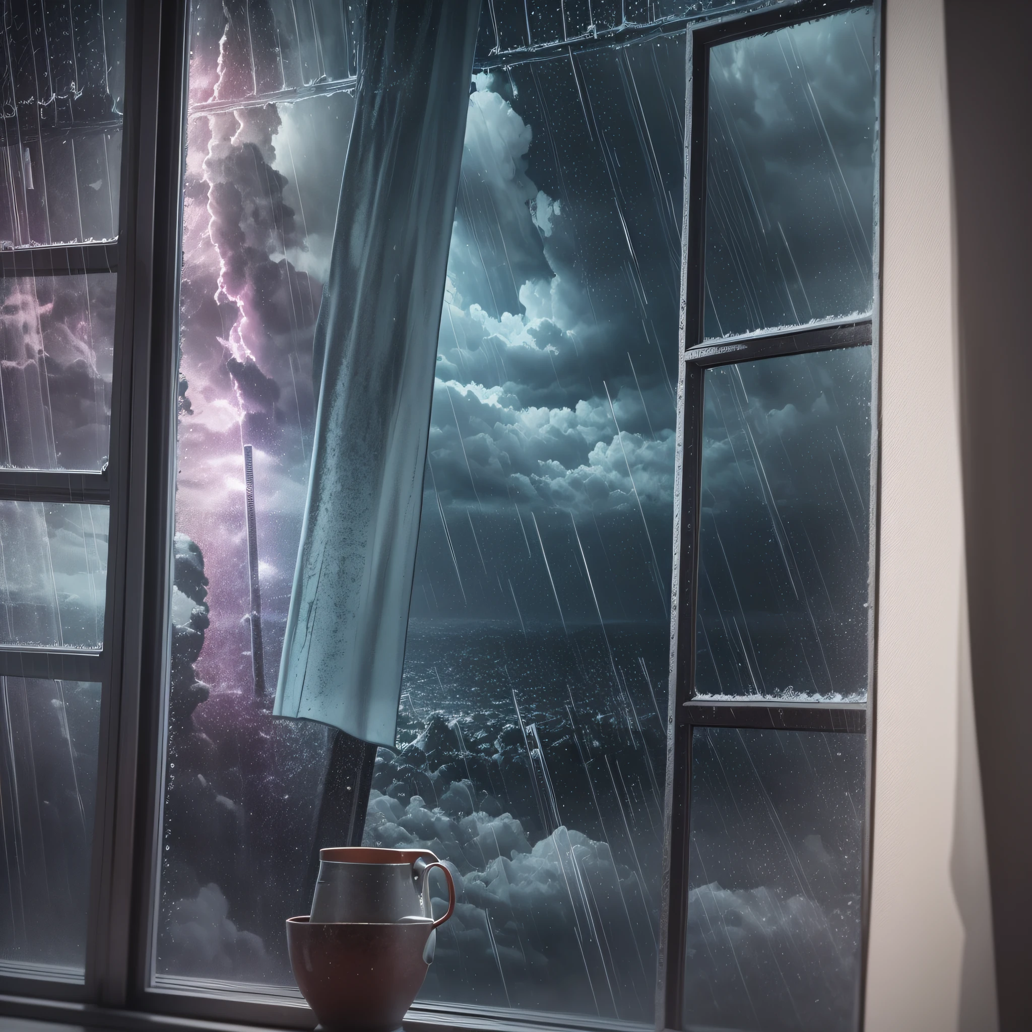 create a scene with stormy night, where the rain hit the windows and the wind blew fiercely --auto --s2