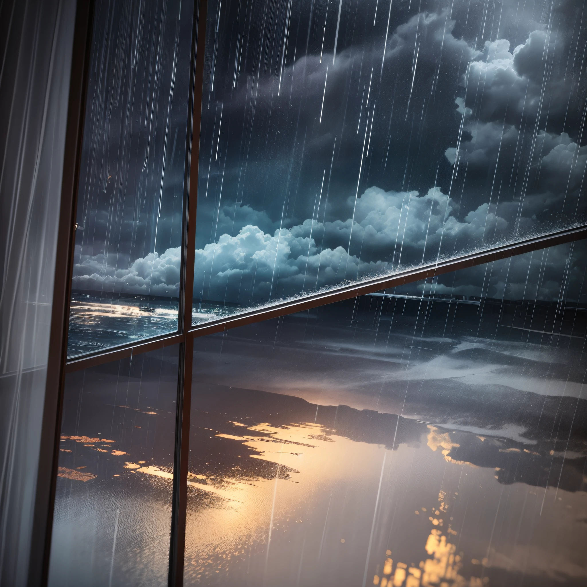 create a scene with stormy night, where the rain hit the windows and the wind blew fiercely --auto --s2
