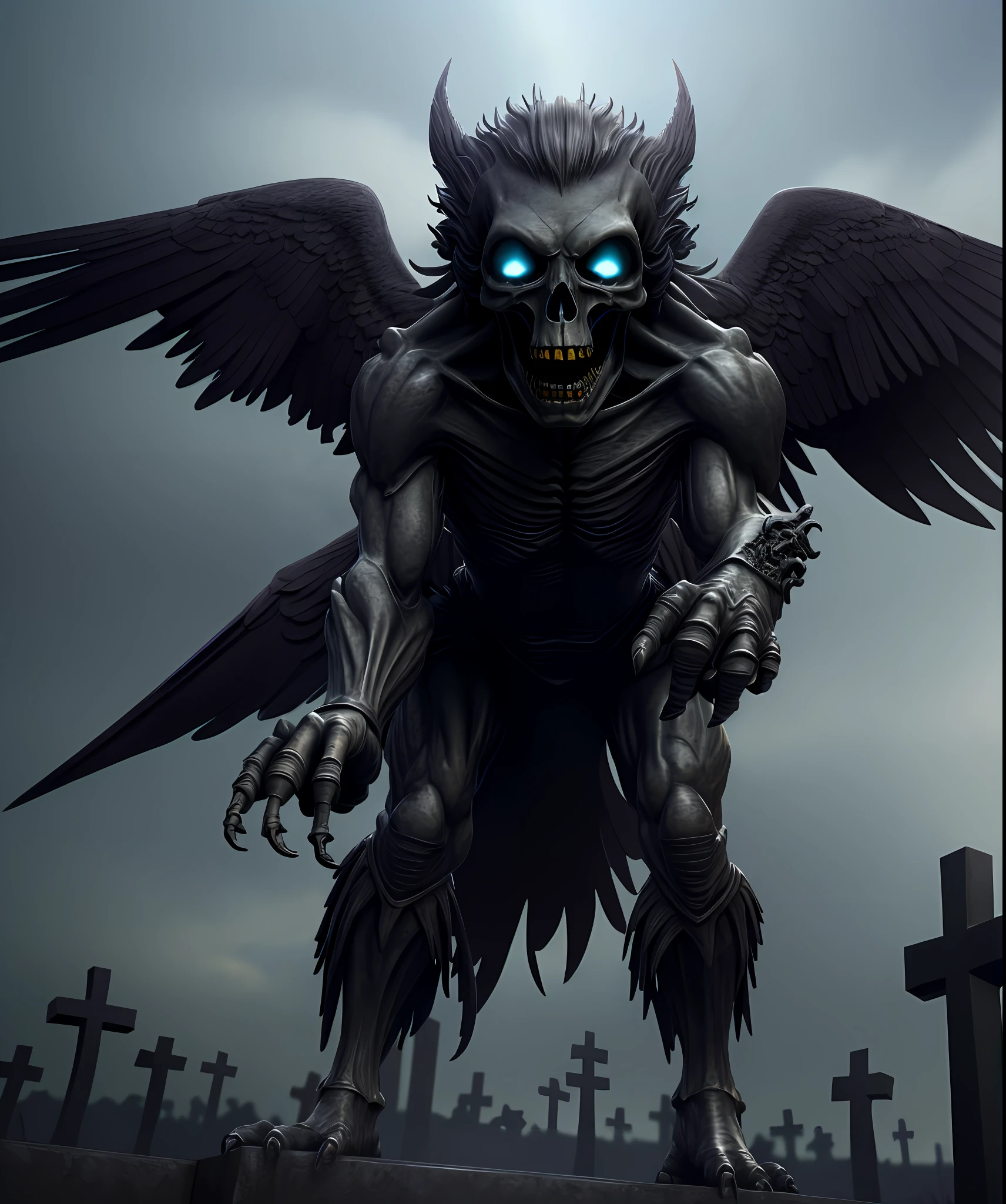 ("best quality","ultra-detailed CG unity 8k wallpaper"),("cemetery background","gargoyle","death","crows")