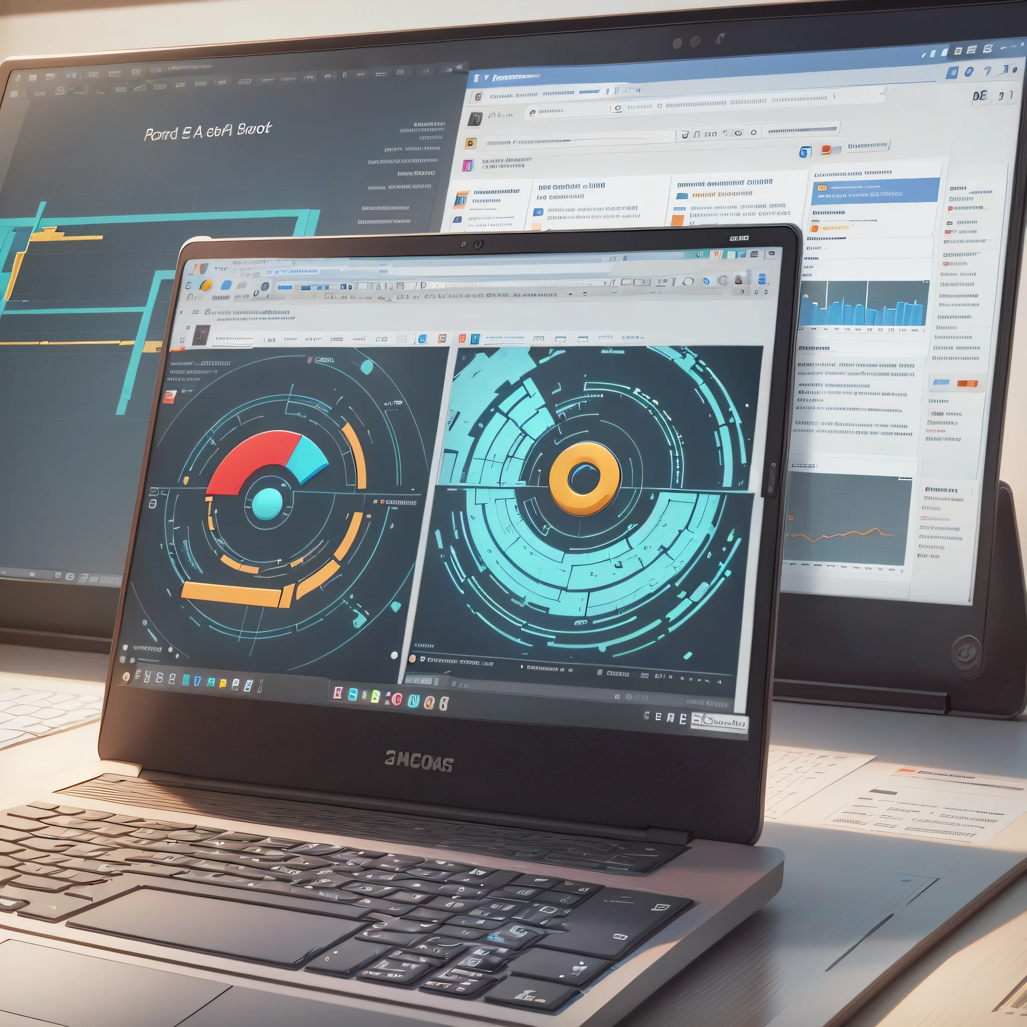 Create an image that represents an open laptop screen with traffic analysis charts and icons from different digital ad platforms such as Facebook Ads, Google Ads, and Instagram Ads. The image should be clear and easy to understand, highlighting the most relevant and important information. --auto --s2