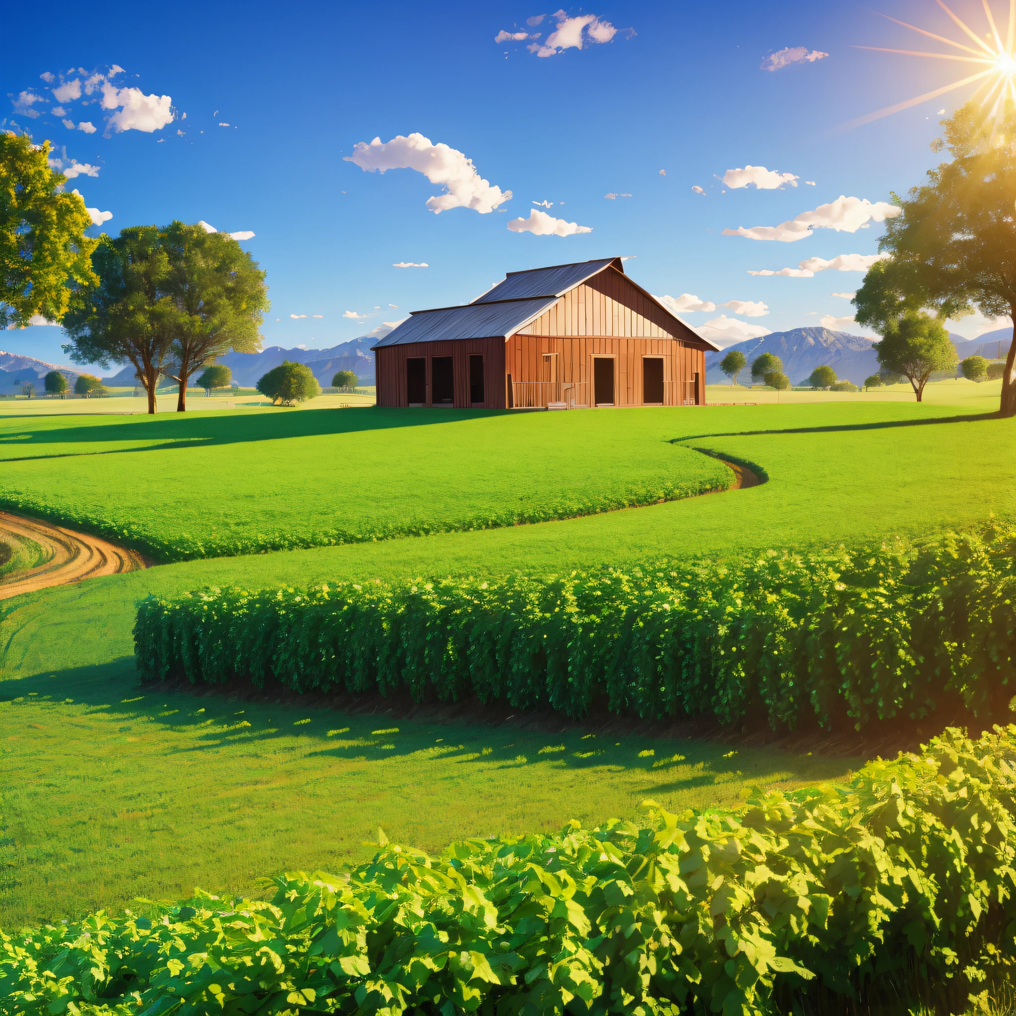 VISUALIZATION OF A FARM AND MONEY GROWS ON IT,8k,UHD,Iluminación Baja Severa, Alta Calidad, Sharp Focus, Fujifilm XT