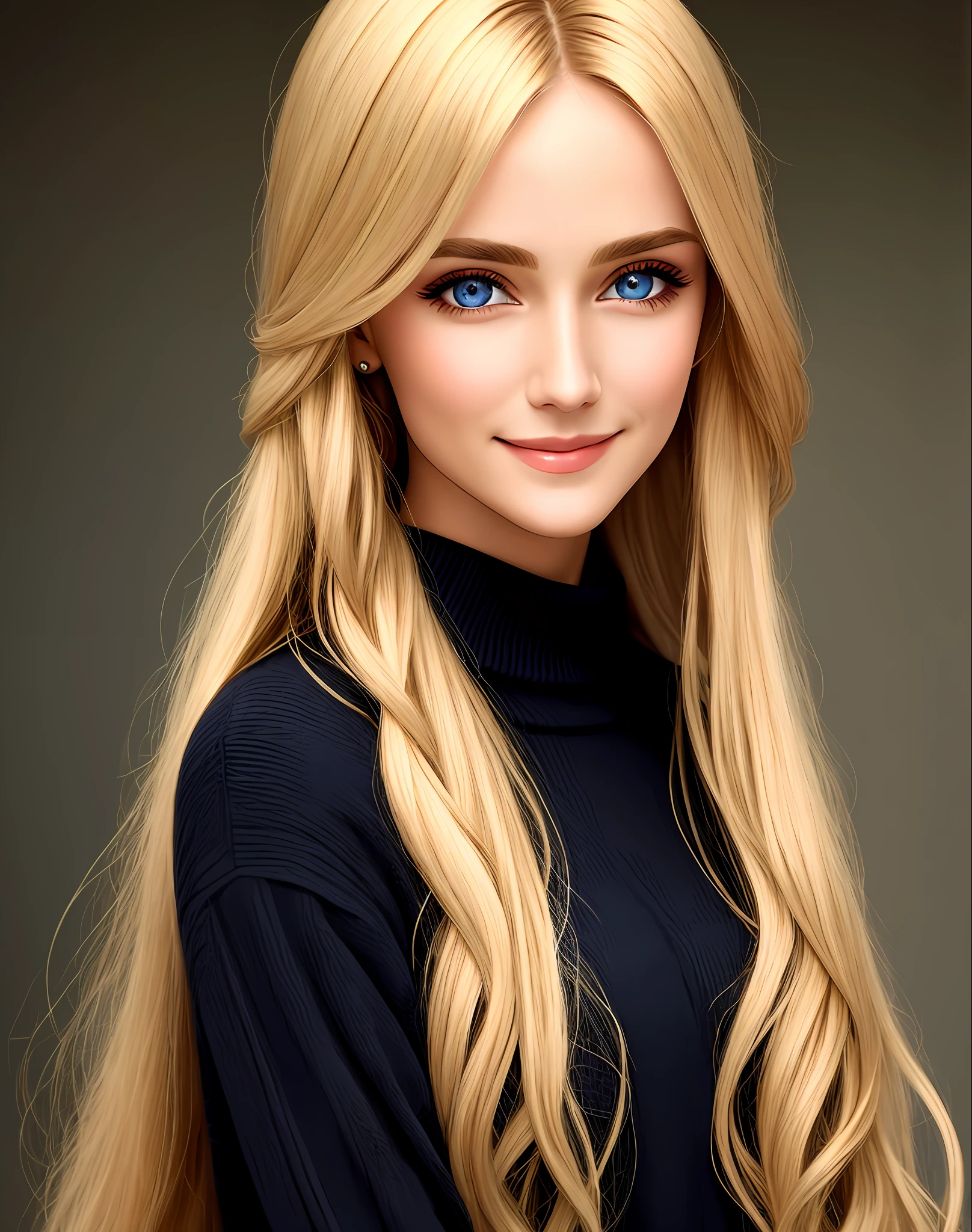 A close up of a woman with long blonde hair and blue eyes - SeaArt AI