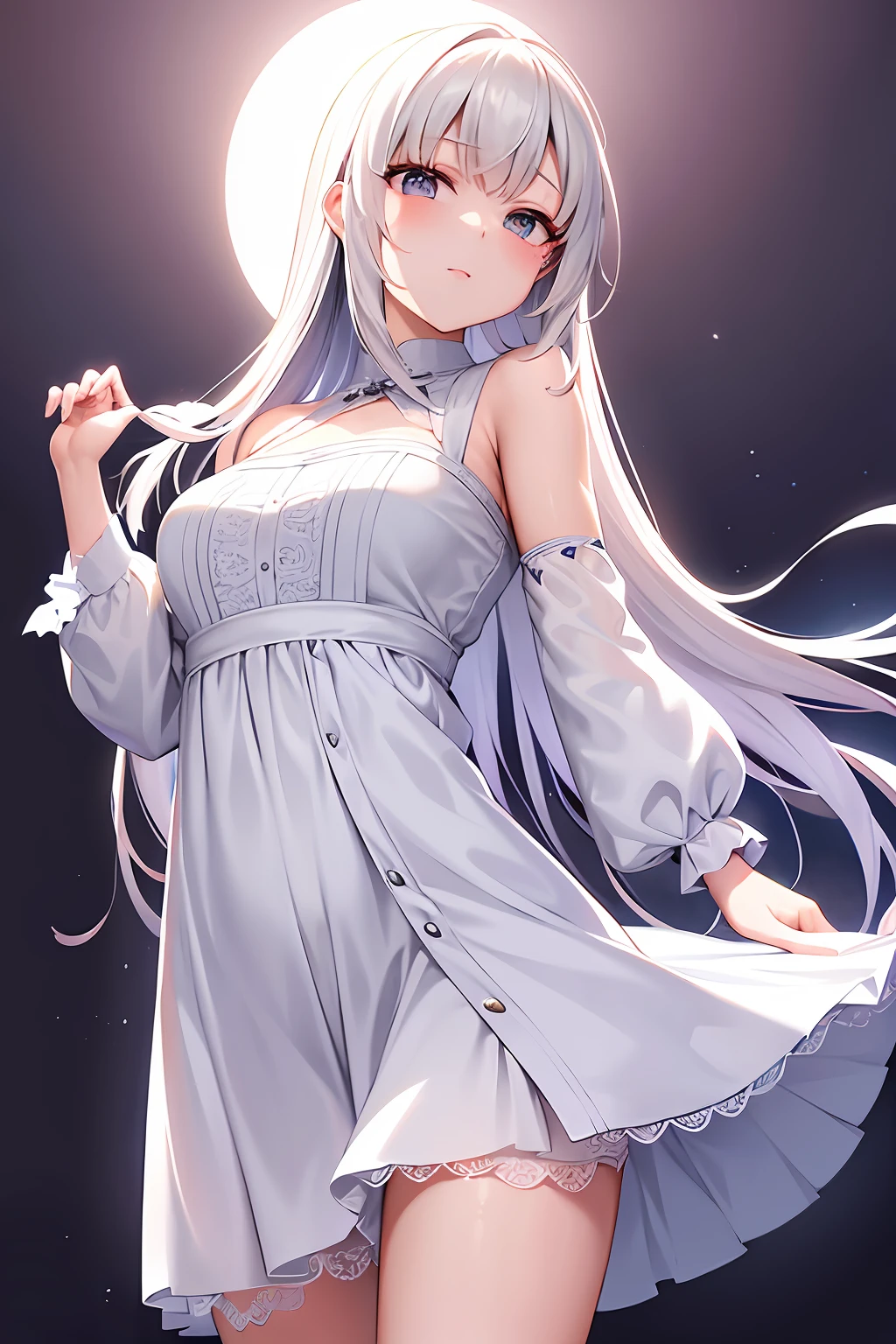 Wearing a light white gauze dress, the whiteness under the gauze skirt can be faintly seen, looming, very attractive.