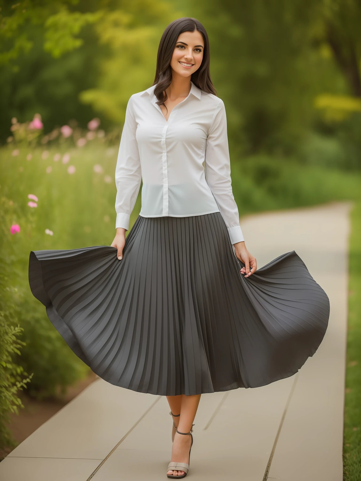 a tender, kind, flirty, smiling, attractive therapist is coming over to lovingly hug you and kiss you and she is wearing a long skirt, (8k UHD, DSLR, high fidelity, f/8, iso 100) --auto --s2