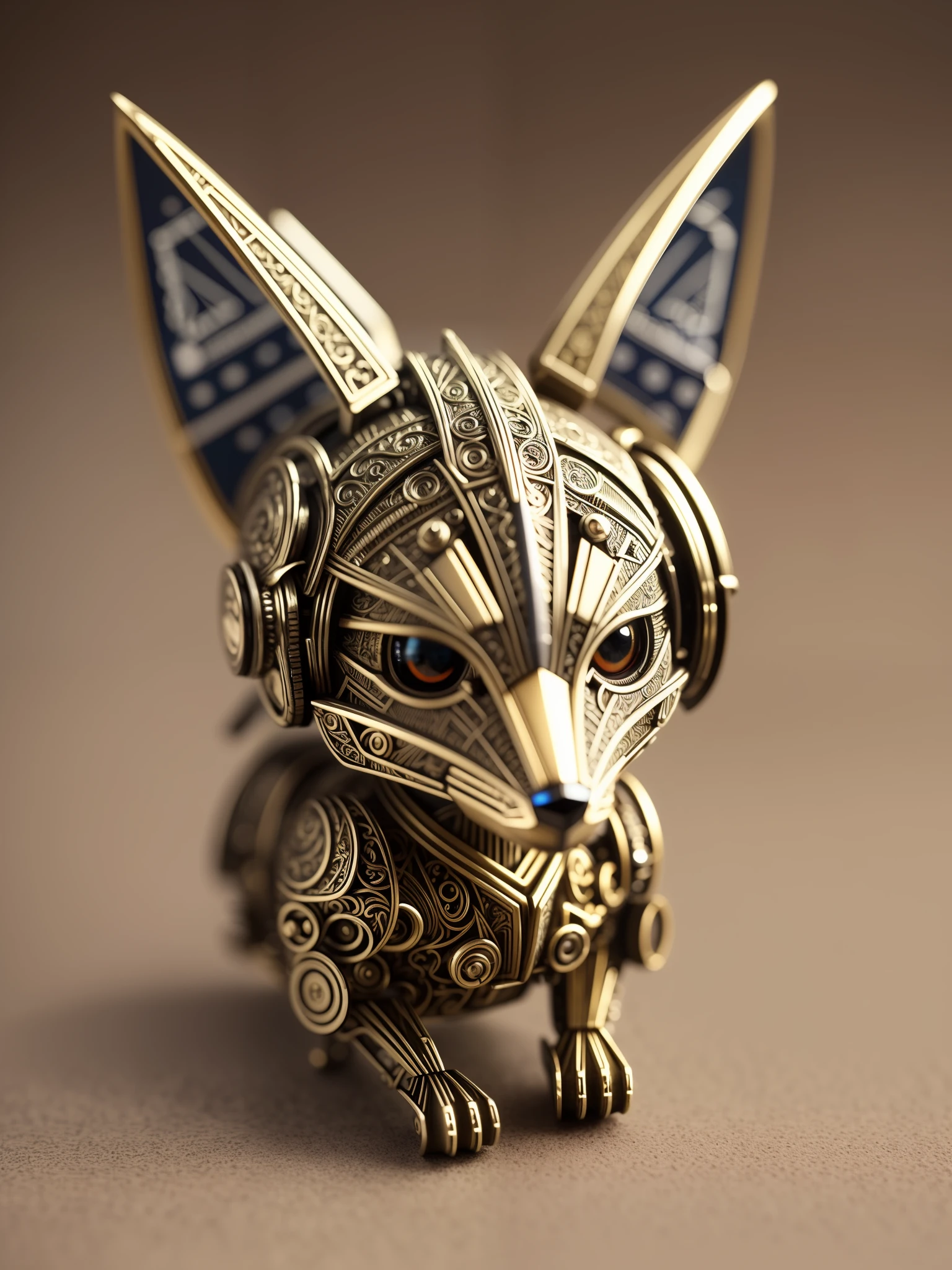 A beautiful little fox made of metal, (cyborg:1.1), ([tail | detailed wire]:1.3), (intricate details), HDR, (intricate details, hyperdetailed:1.2), cinematic plane, vignette, centered