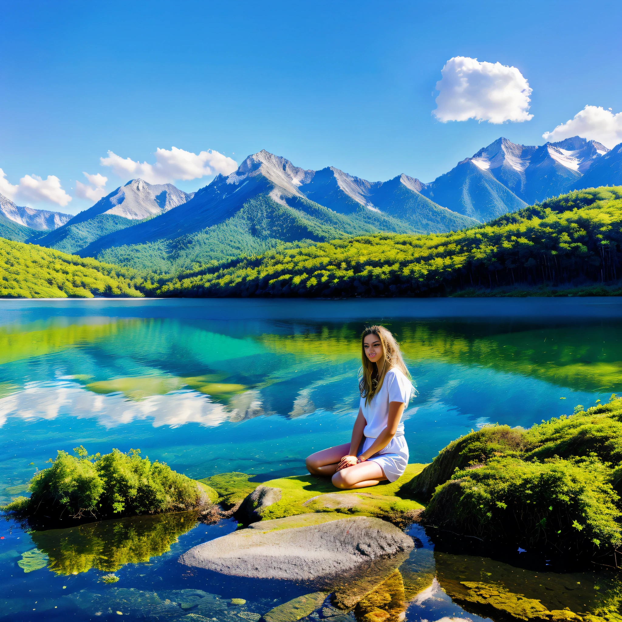 a mixed media portrait of a female american Photos of beautiful natural scenery: You can be refreshed by the beauty of nature, such as lush forests, blue skies and white clouds, the surface of oceans and lakes, and majestic mountains.