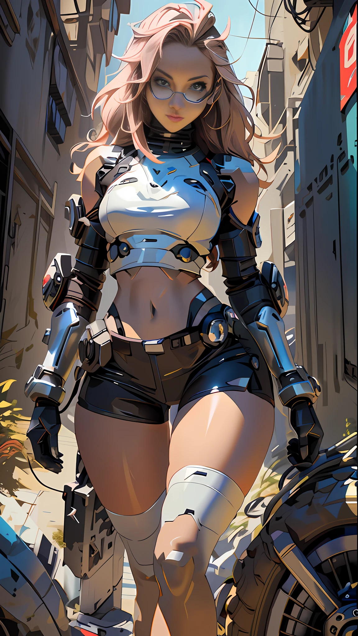 there is a woman in a short skirt and a helmet posing, cute cyborg girl, cyborg girl, girl in mecha cyber armor, cyborg - girl, female cyberpunk anime girl, cyberpunk anime girl mech, beutiful white girl cyborg, beutiful girl cyborg, perfect anime cyborg woman, cyberpunk anime girl, female cyborg, perfect android girl, young lady cyborg