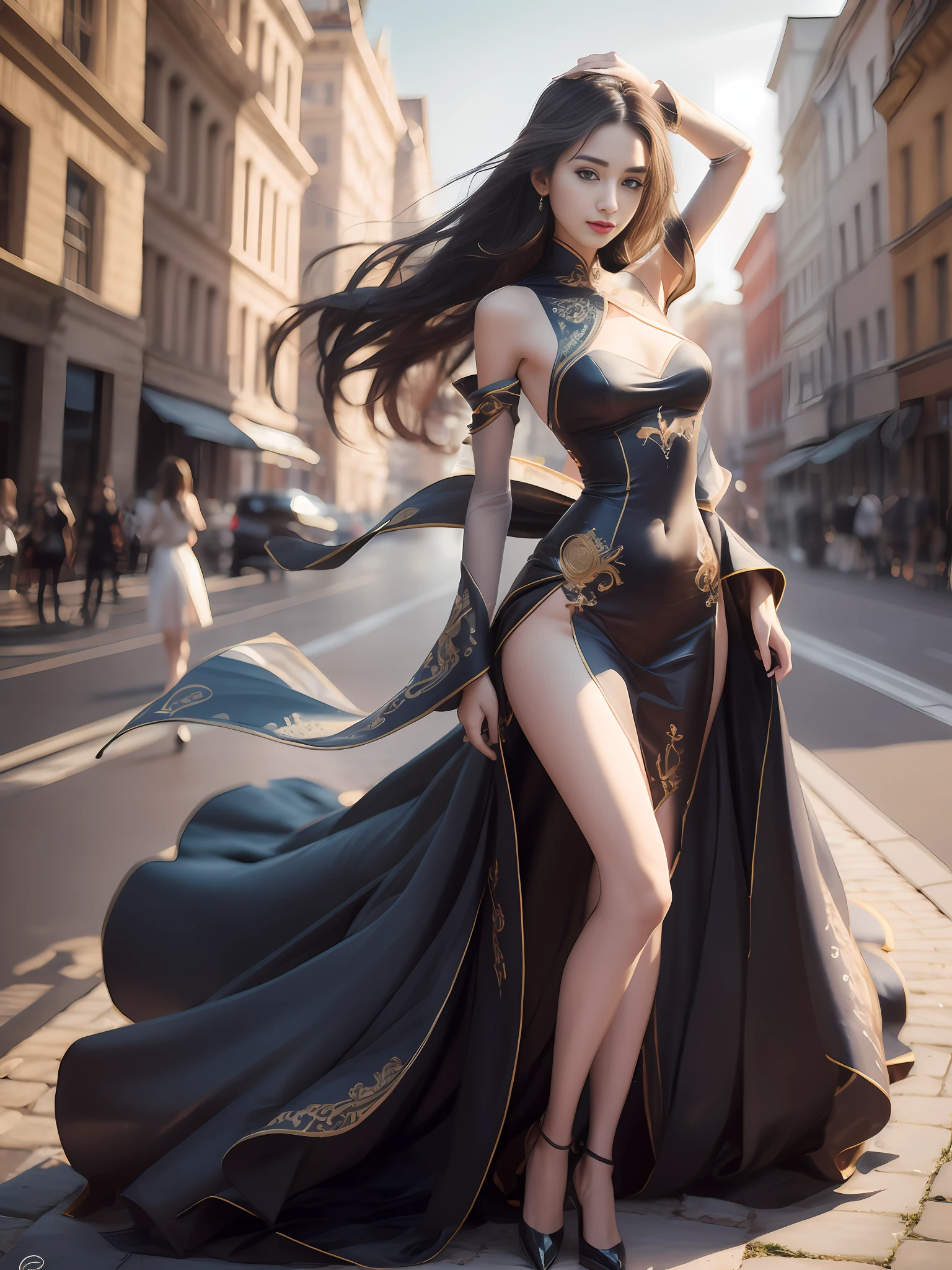 High-resolution photography, real people, a slender lady with a moderate height and a straight posture, her body lines are graceful and graceful, showing confidence and elegance, her body is slender and well-proportioned, as perfect as a work of art, taken by Sony's flagship camera, the composition is rigorous, and the background is blurred --auto --s2