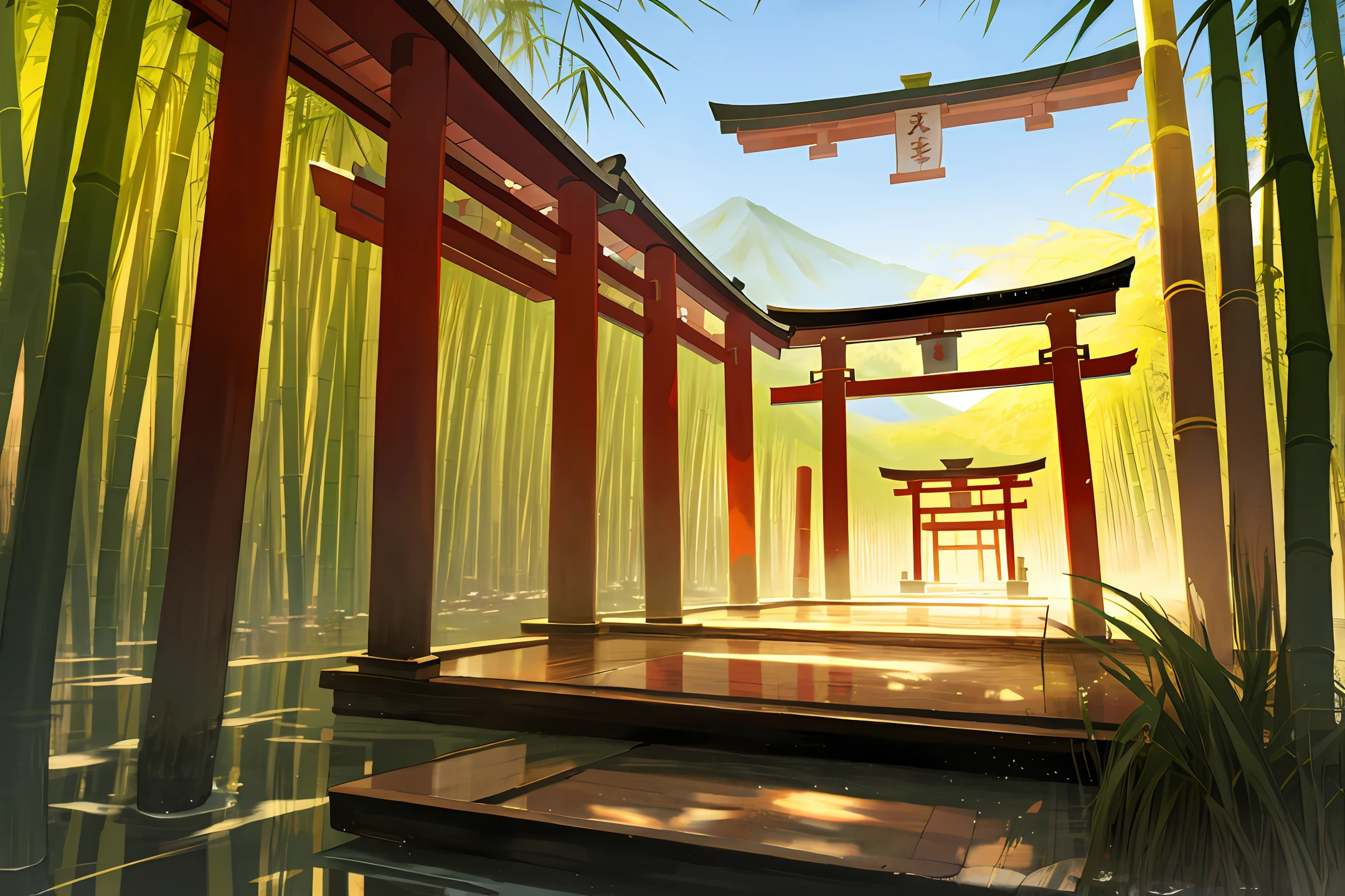 Japanese style, landscape, bamboo, torii
