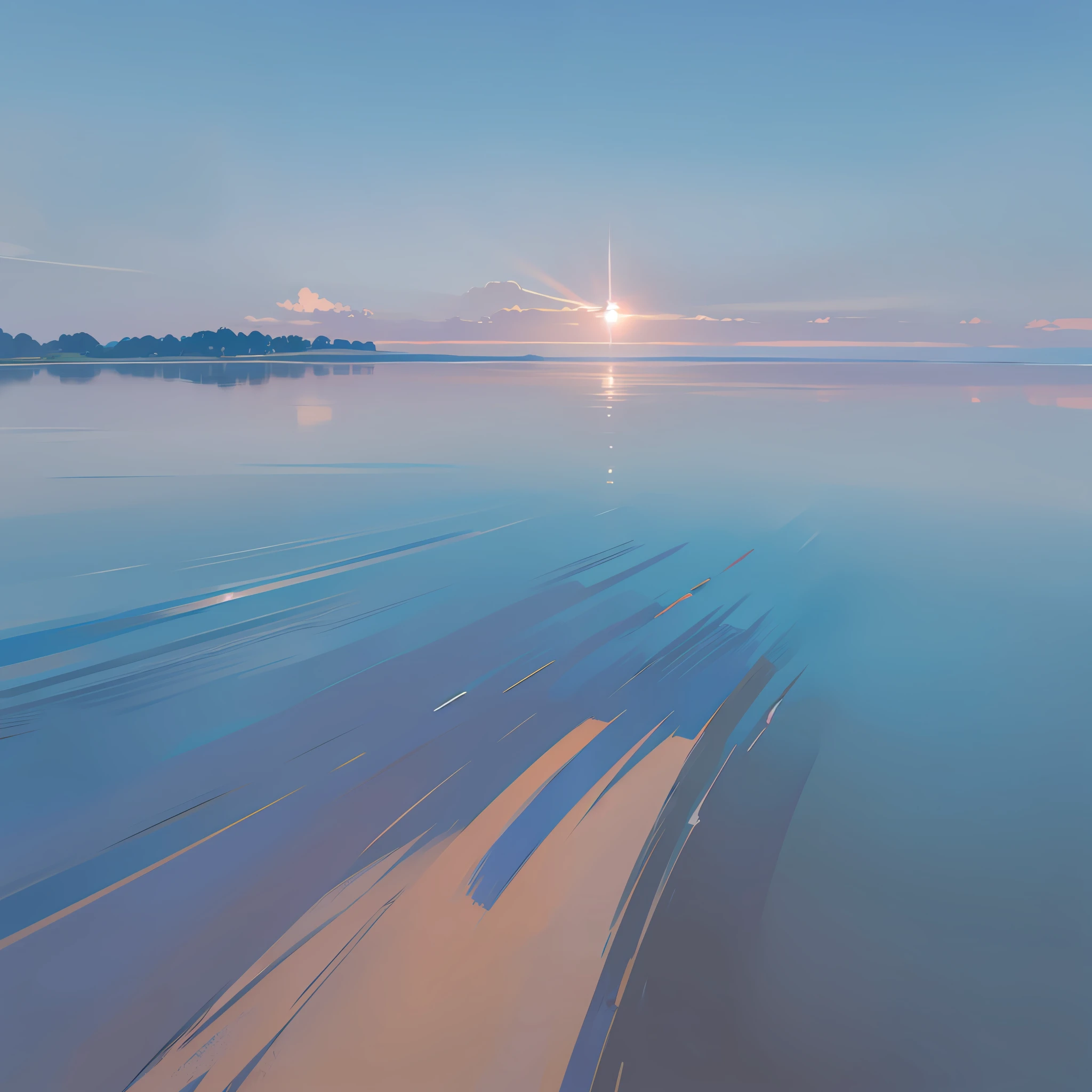 no humans, scenery, vanishing point, from below, masterpiece, best quality, 8k, absurdres, water surface, summer, noon, sunlight, blue sky, perspective, depth of field, highres, finely detail, ultra-detailed, sharp focus --auto --s2