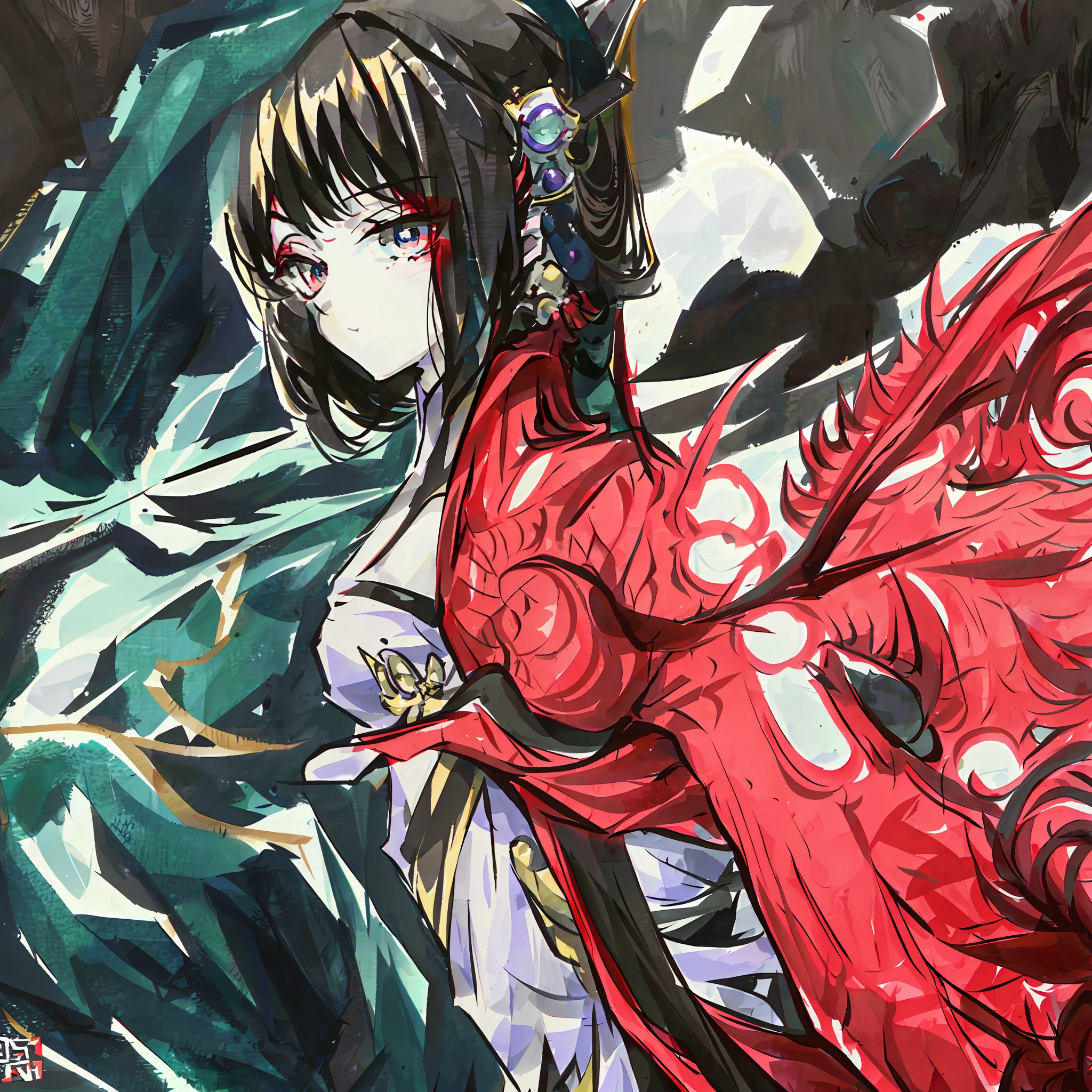 Gemini, ying-yang, moon, night, anime, perfect hands, stick, red