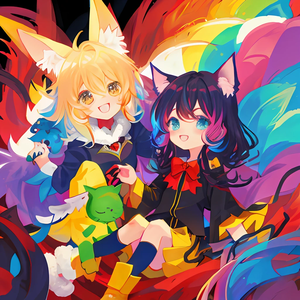 Cerberus, rainbow, anime, monster, cute