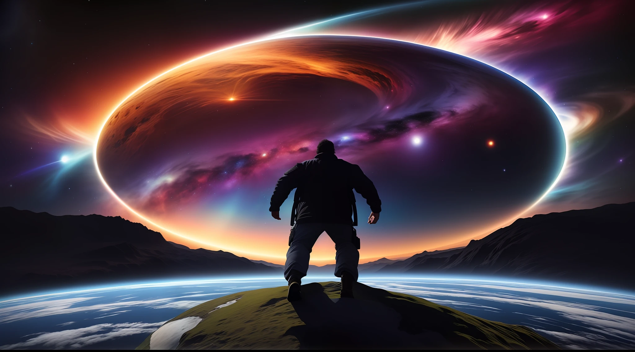 Man at edge of creation of the universe