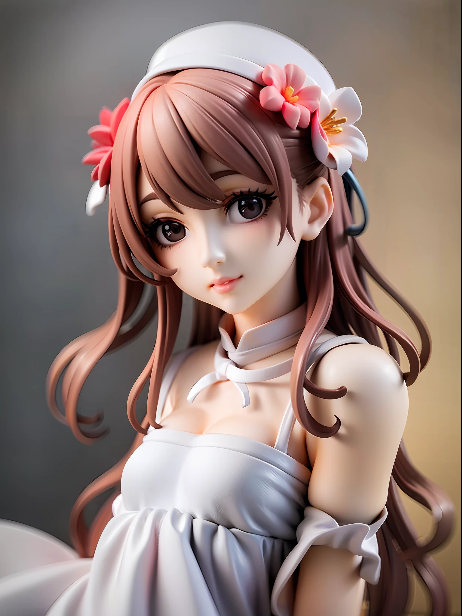 Girl, upper body, white dress, adorns on head 🌺