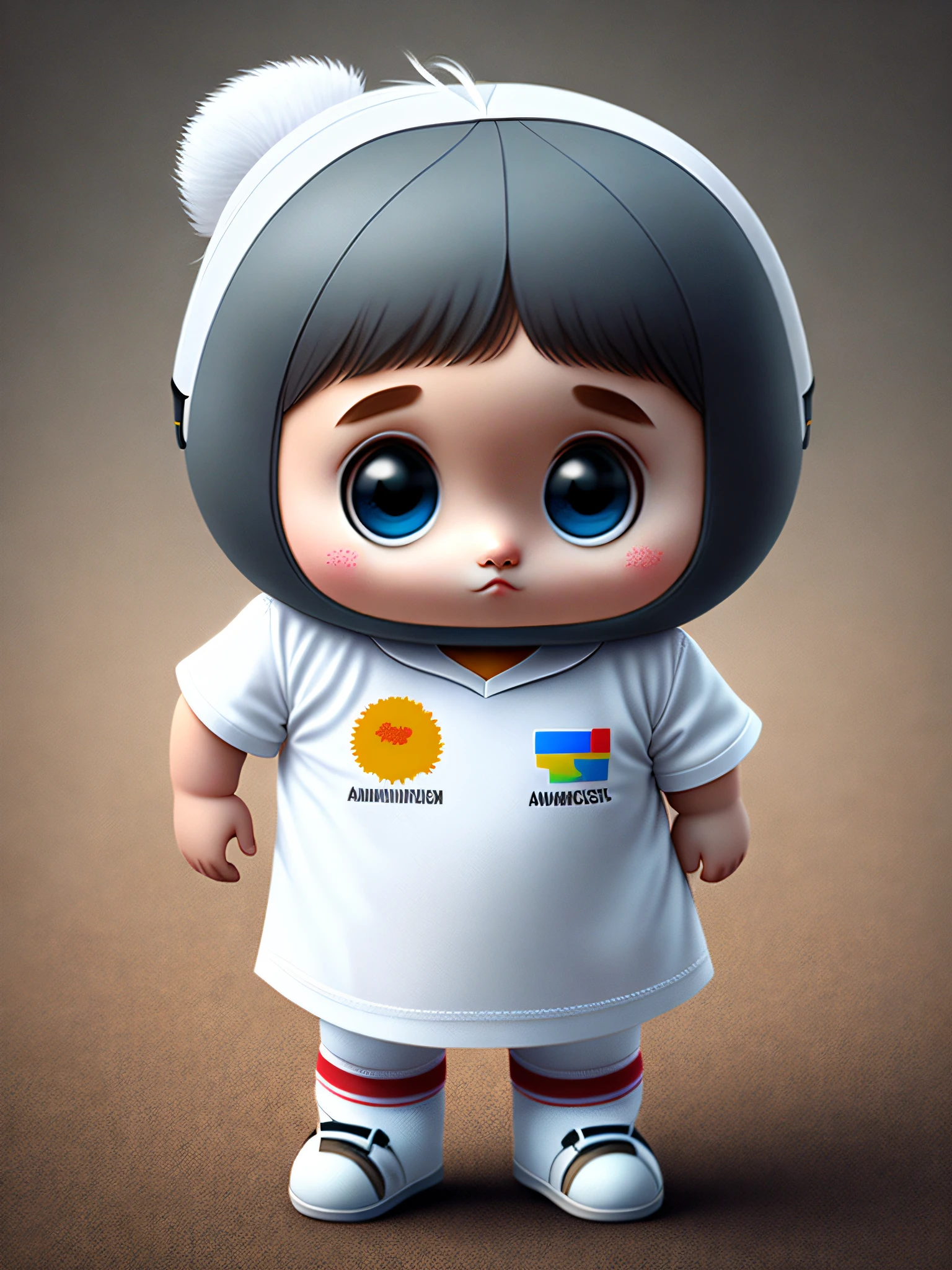 (detailed description) mascot, wearing white shirt, child with autism