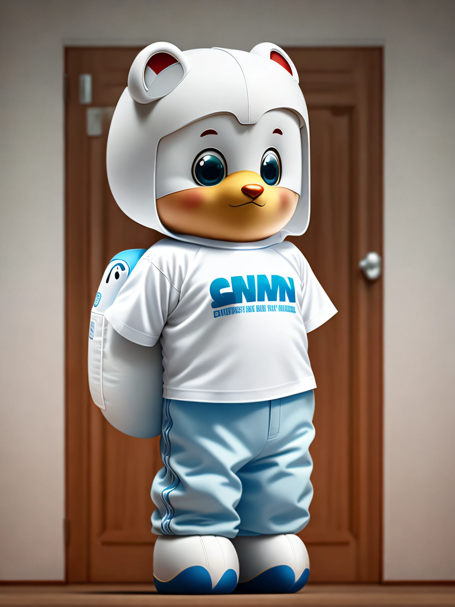 (detailed description) mascot, wearing white shirt, representing autism