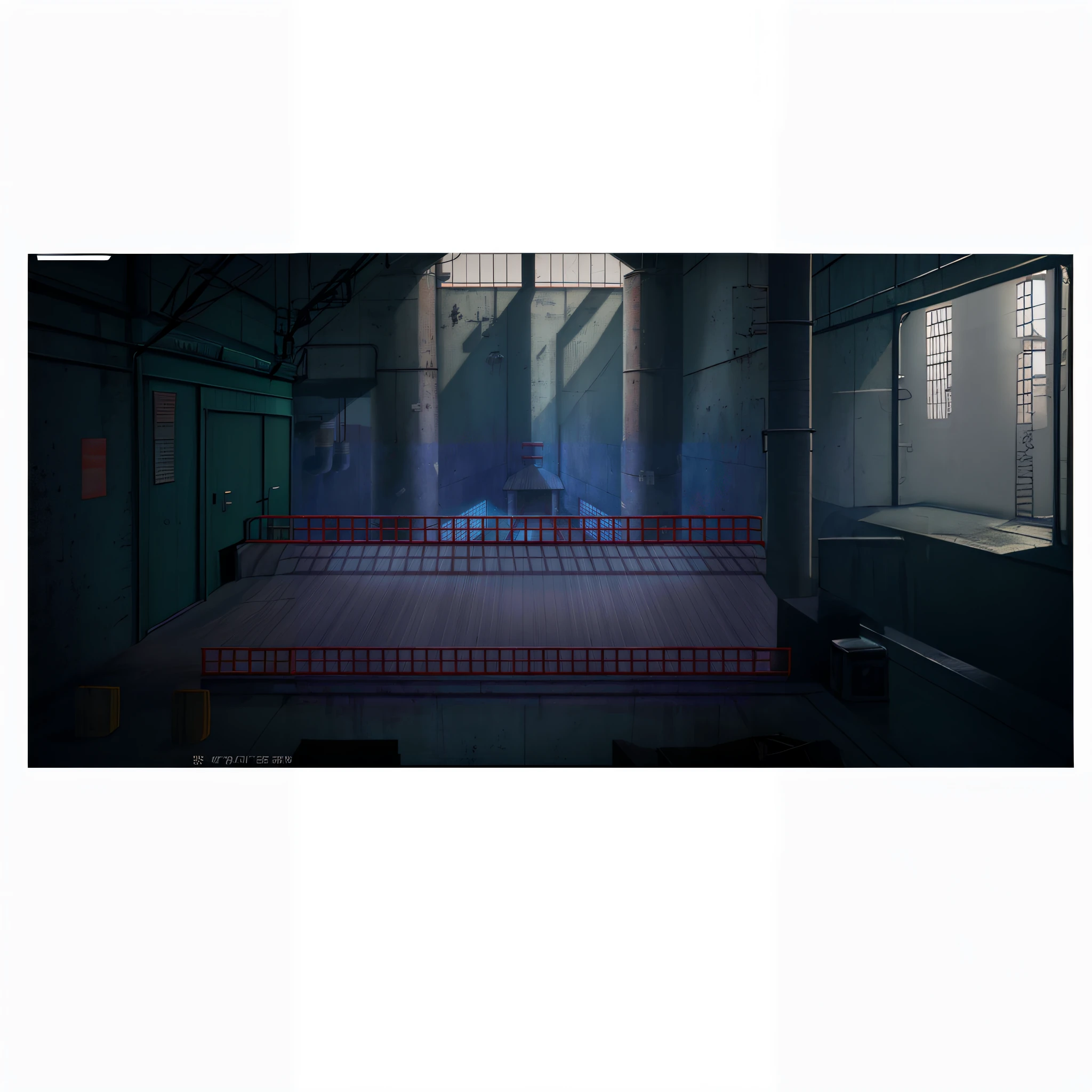 there is a picture of a train station with a bench and a train, [[empty warehouse]] background, factory background, anime background art, sewer background, random background scene, background art, empty warehouse background, dark hangar background, interior background art, dungeon background, prison background, in a dungeon background, anime background, anime movie background