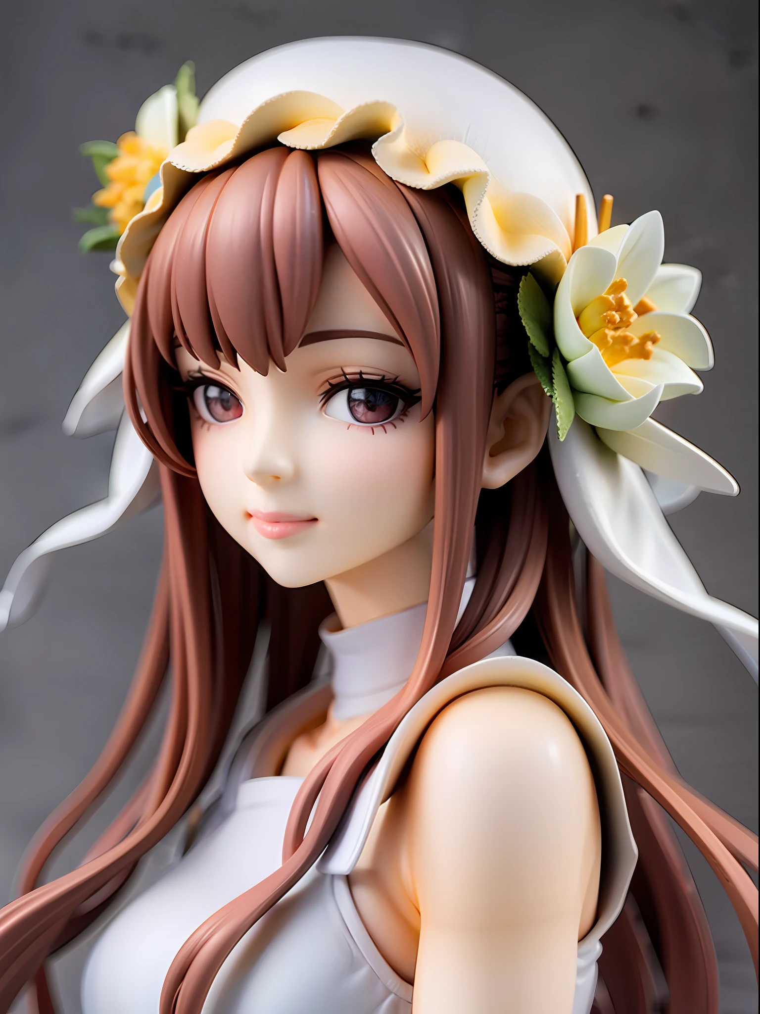Girl, upper body, white dress, adorns on head 🌺