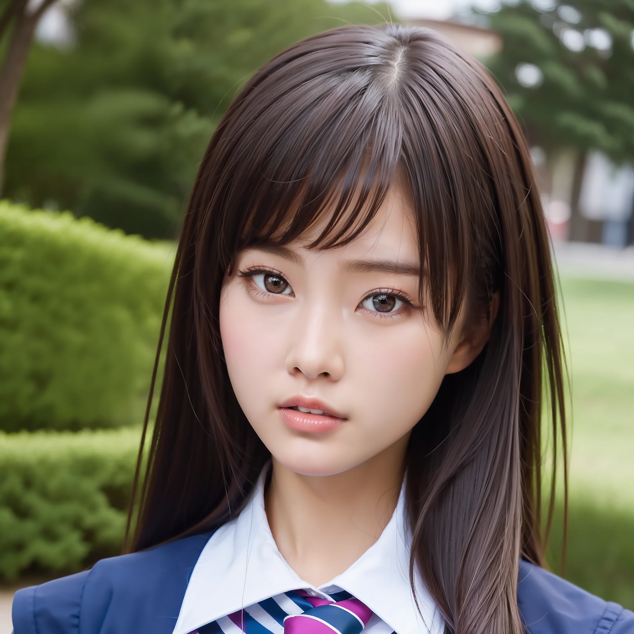 Close-up of the face of one schoolgirl, from the front