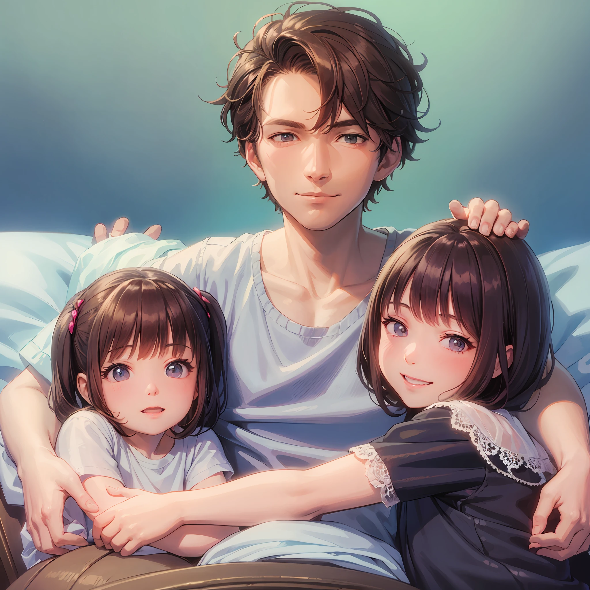 Mom and Dad are smiling with their cuddles holding the cute girl --auto --s2