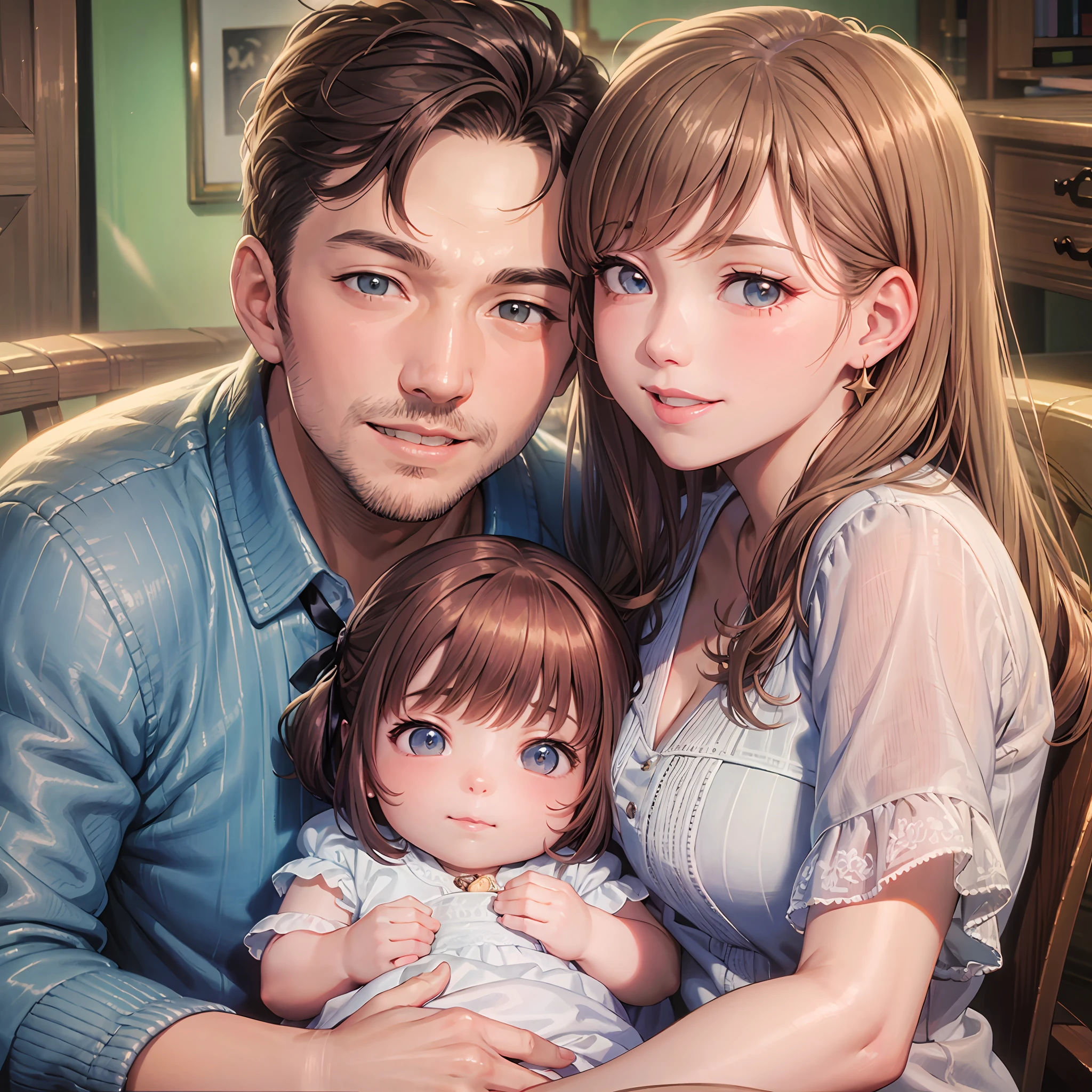 Mom and Dad are smiling with their cuddles holding the cute girl --auto --s2