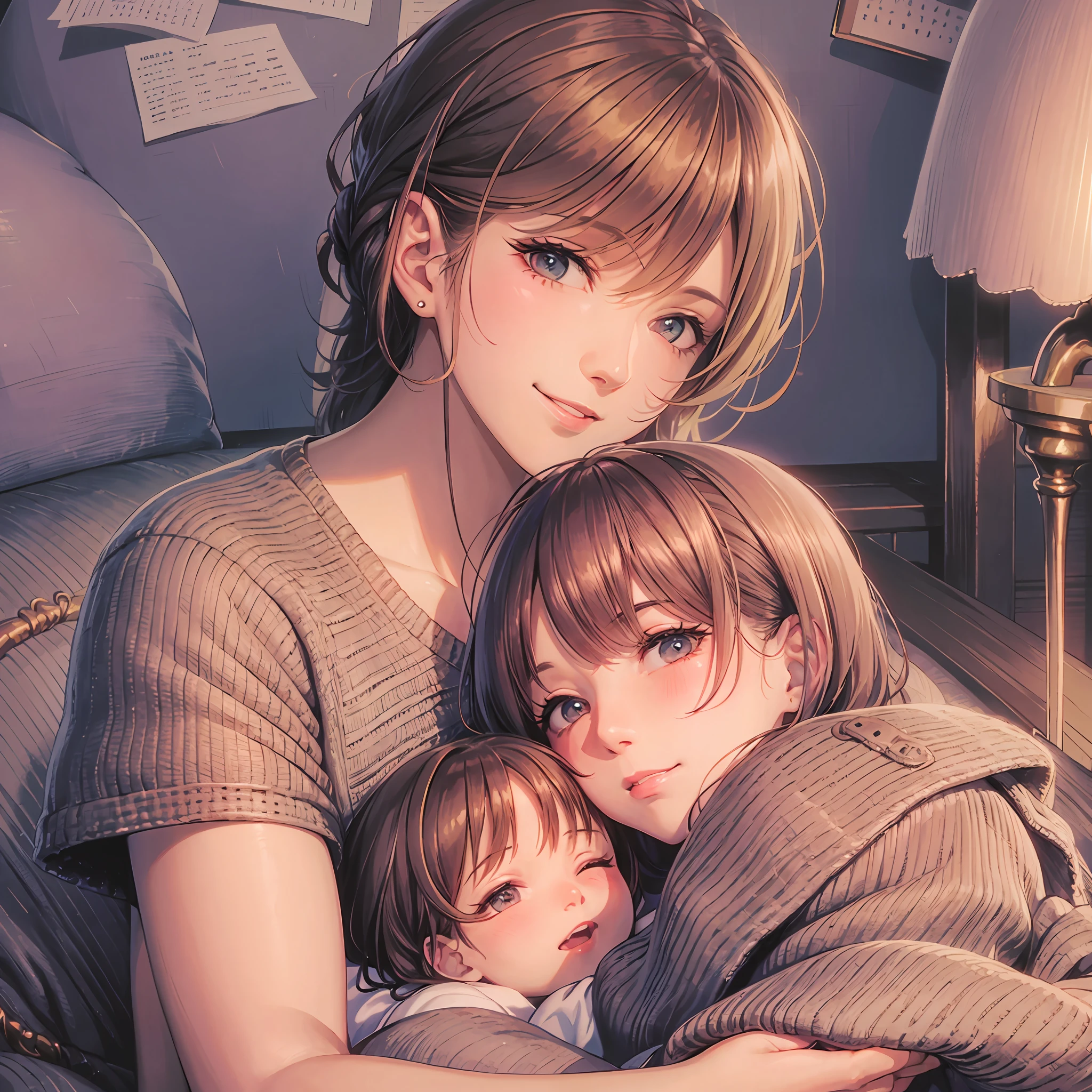 Mom and Dad are smiling with their cuddles holding the cute  girl --auto --s2