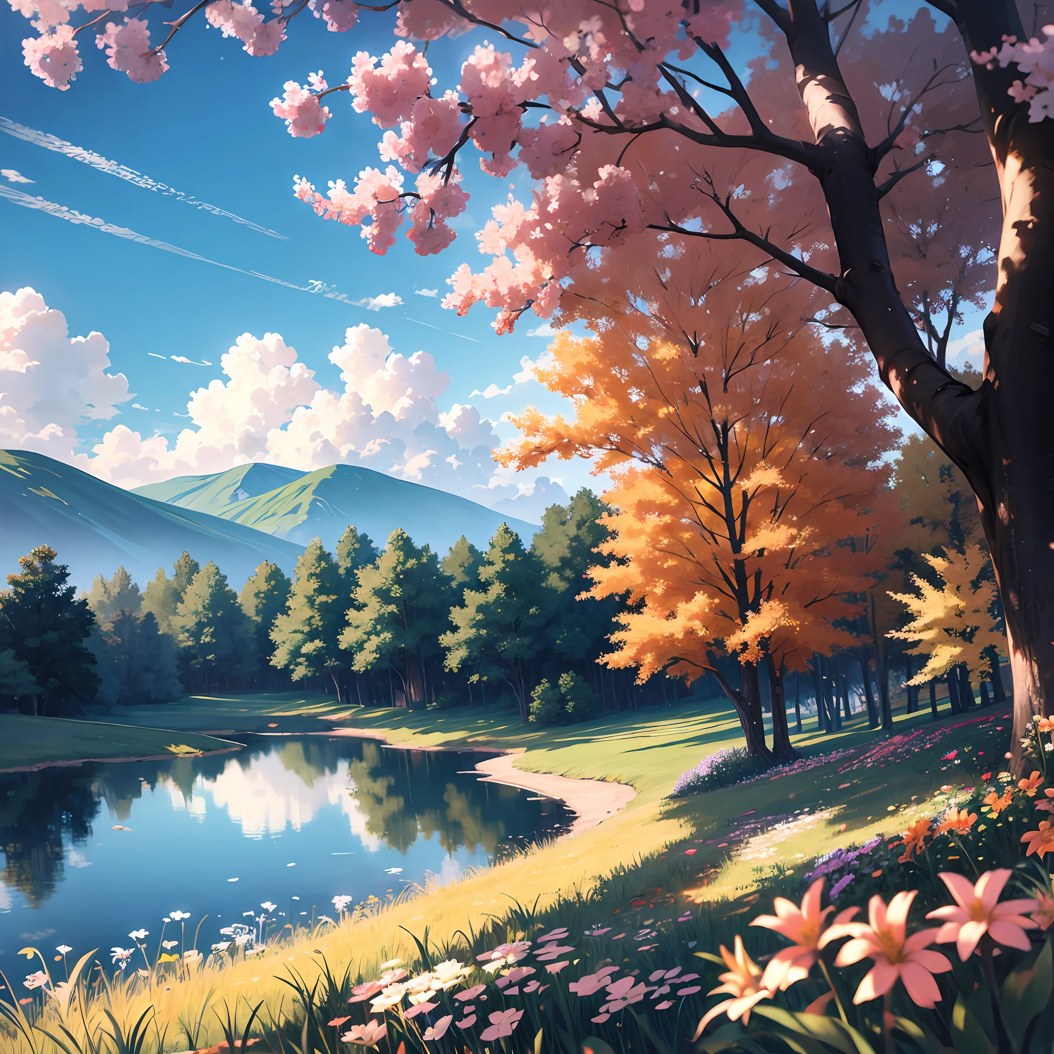 Hill,lake,flowers,sun --auto --s2