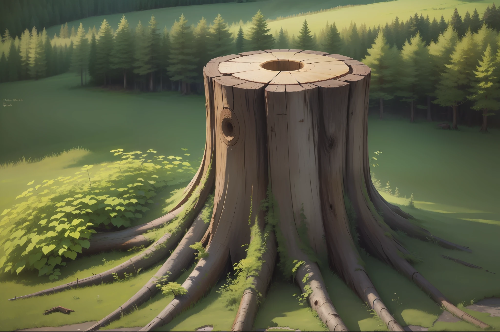 tree stump, tree stump, tree stumps, with some scars on the tree, a wood, the tree is growing in a meadow, deforested forest background, tree in the background, dead tree, with a wooden material, wood